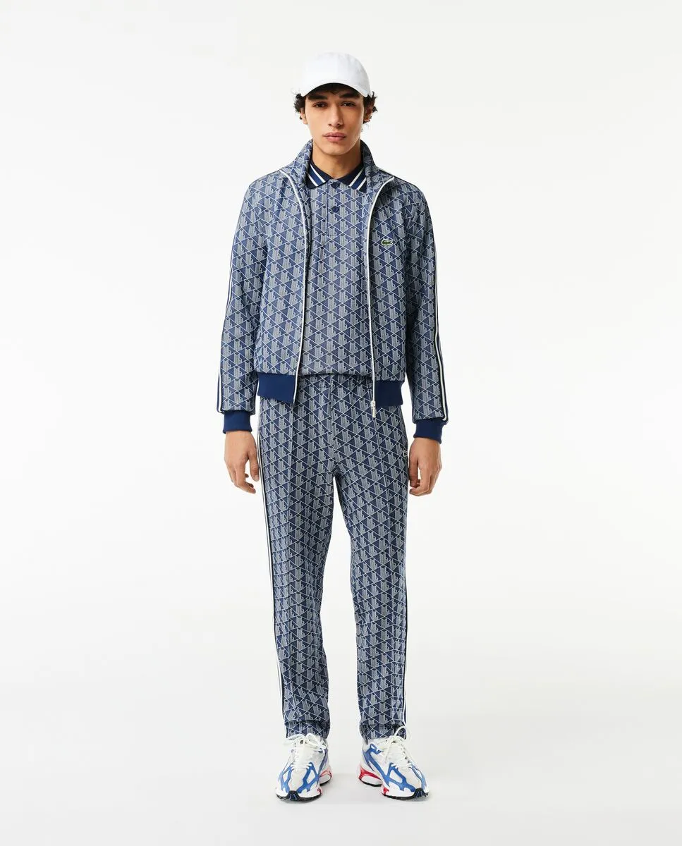 LACOSTE Navy Blue Classic Fit Contrast Collar Monogram Motif Polo Shirt