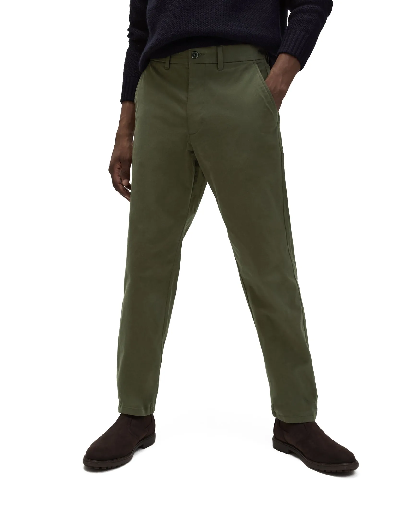 MARKS & SPENCER Men Chino Pants Loose Fit Stretch Faded Khaki