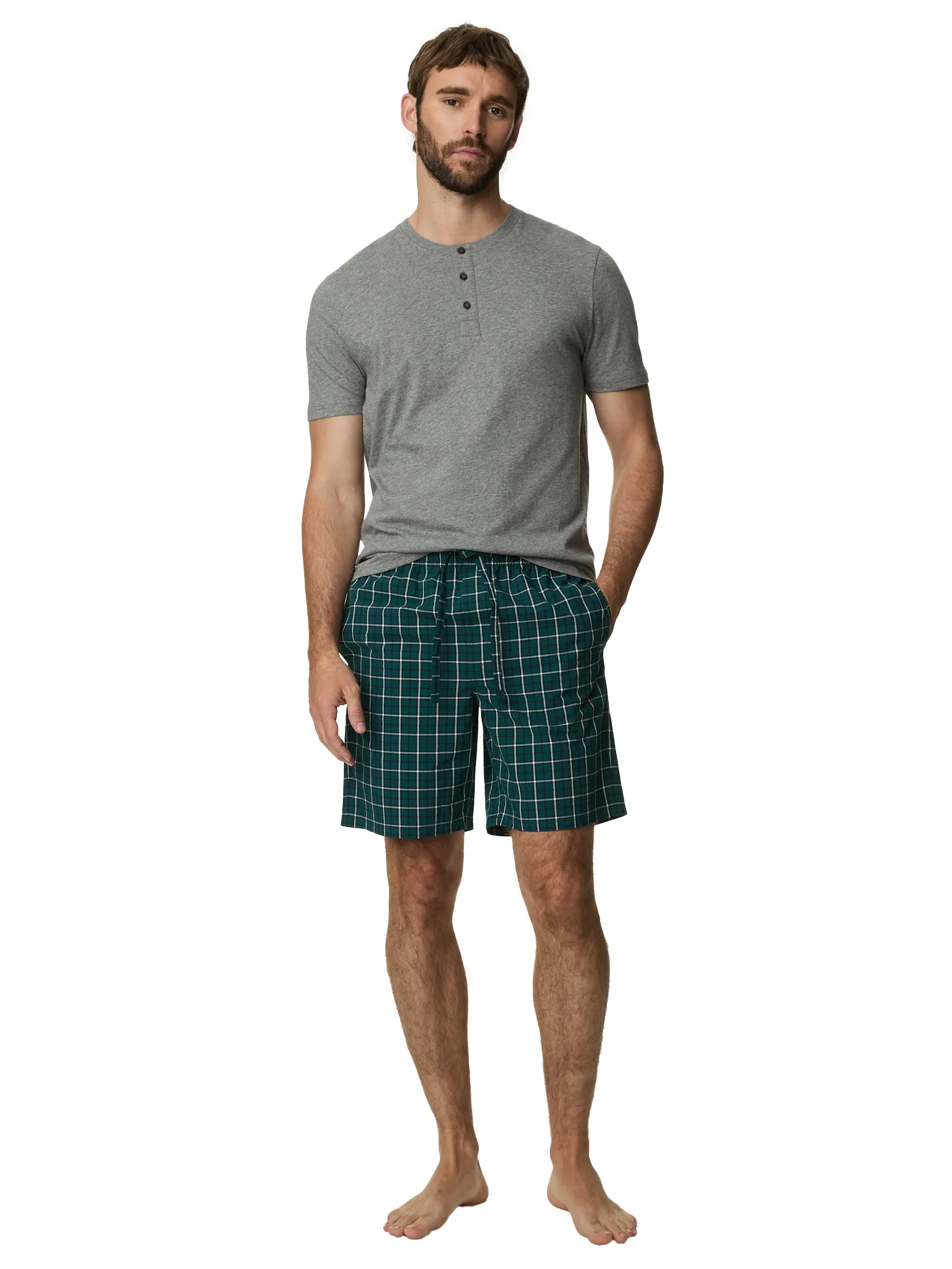 MARKS & SPENCER Men Pyjama Set Pure Cotton Checked Teal Mix