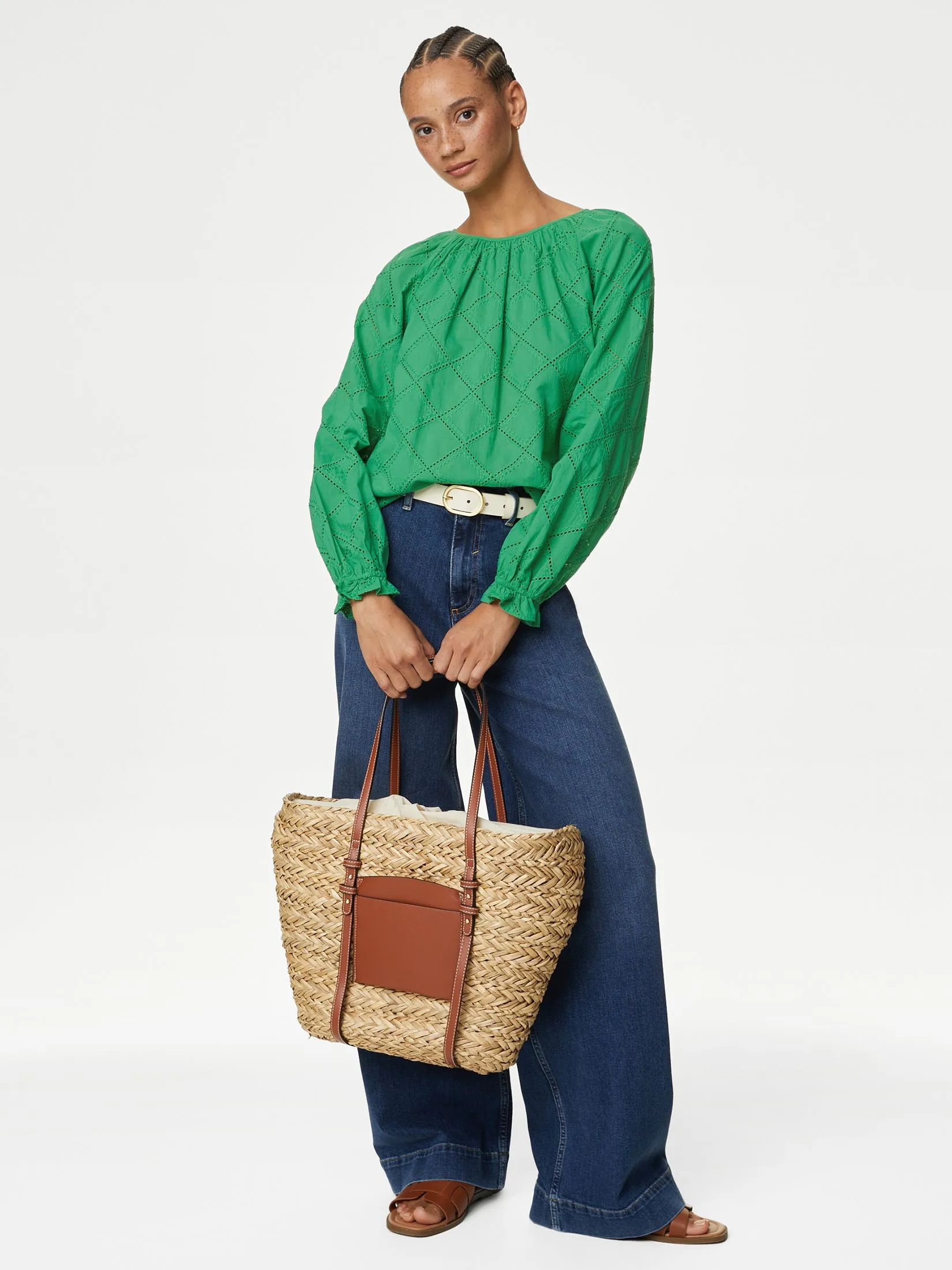 MARKS & SPENCER Women Blouse Pure Cotton Broderie