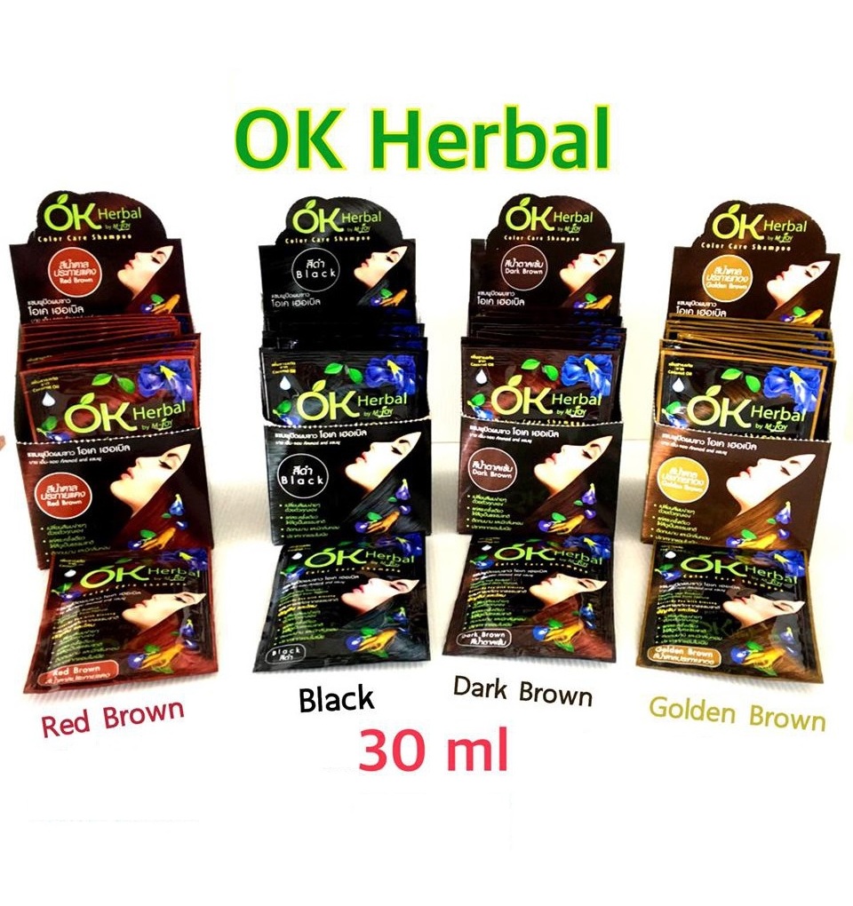 Безсульфатный оттеночный шампунь темно коричневый цвет OK Herbal 30 мл