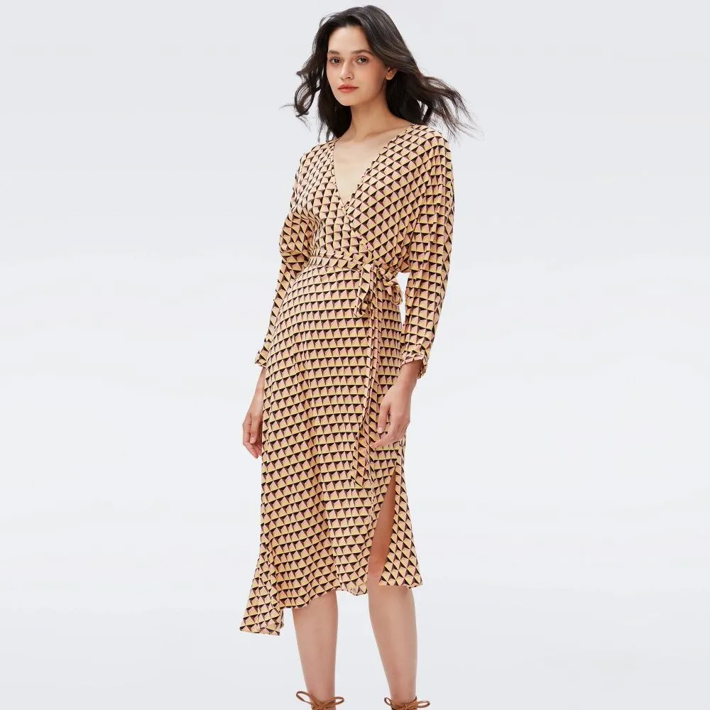 DIANE VON FURSTENBERG DVF ELOISE TWO DRESS FEBRUARY GEO YOKE YELLOW Size - M