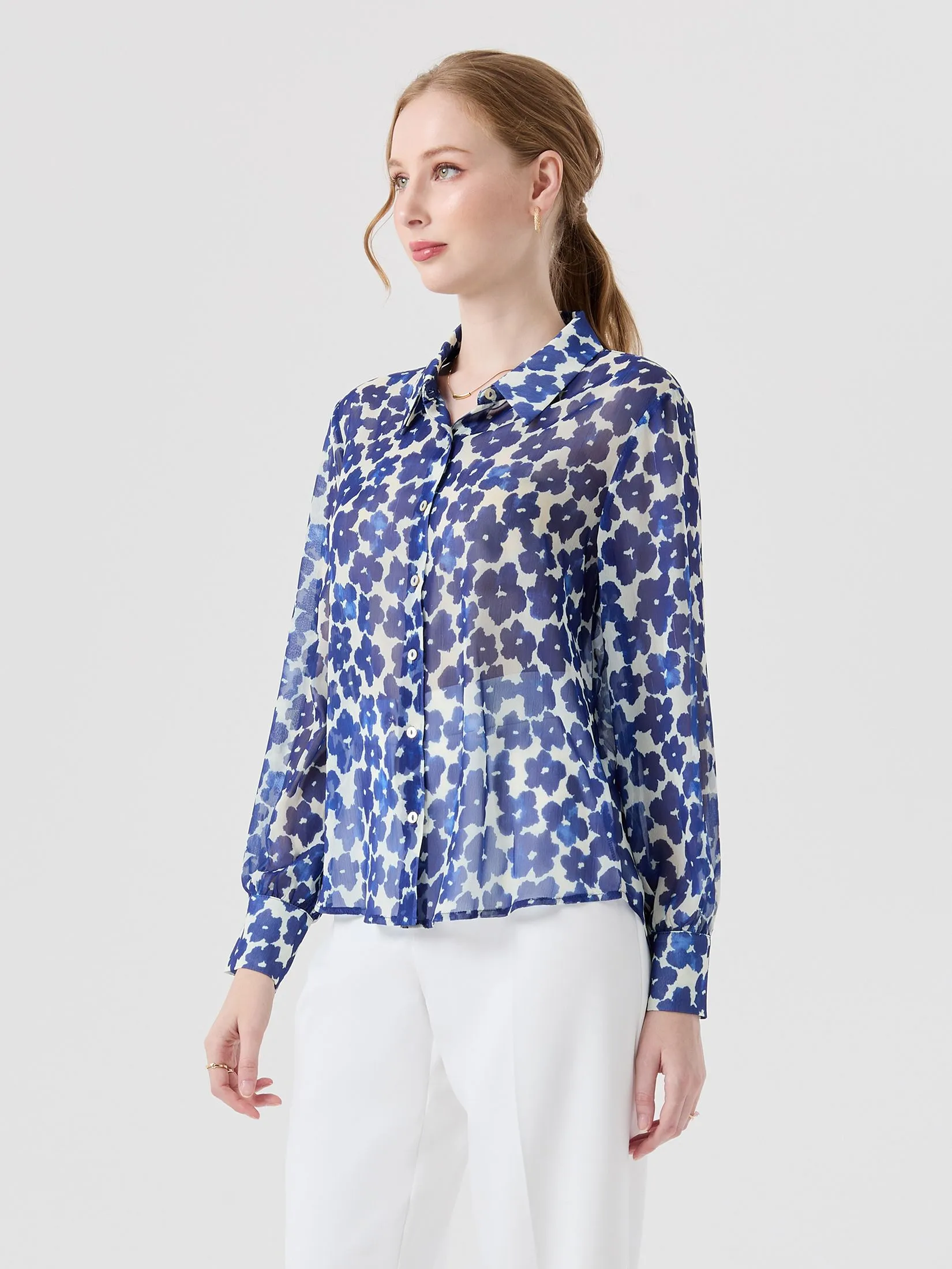 ESPADA Monochrome Floral Print Shirt Woman Blue