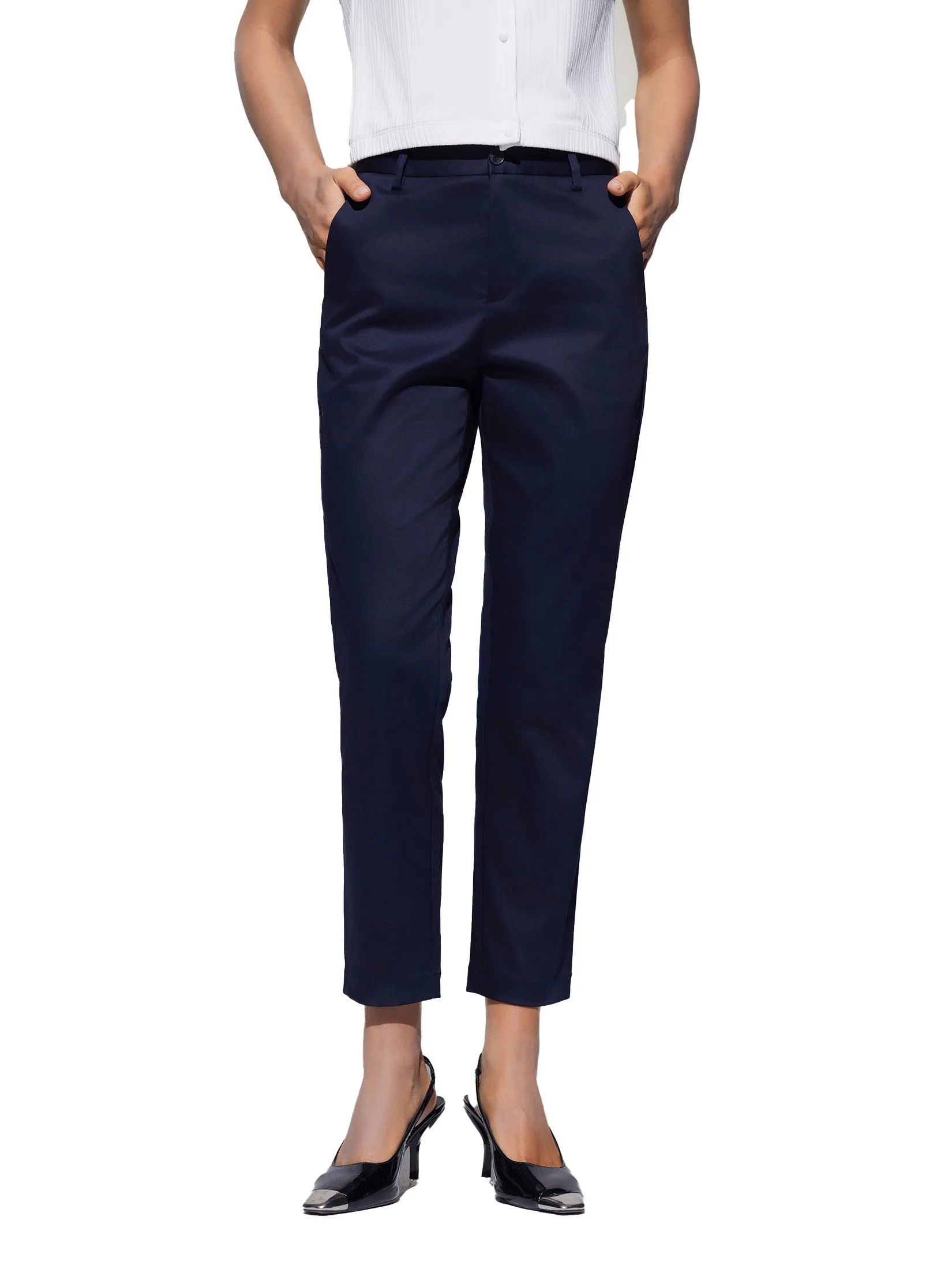 G2000 Women Clothing Cotton Blend Cropped Cigarette Casual Pants  Cropped Cigarette Shape - Navy