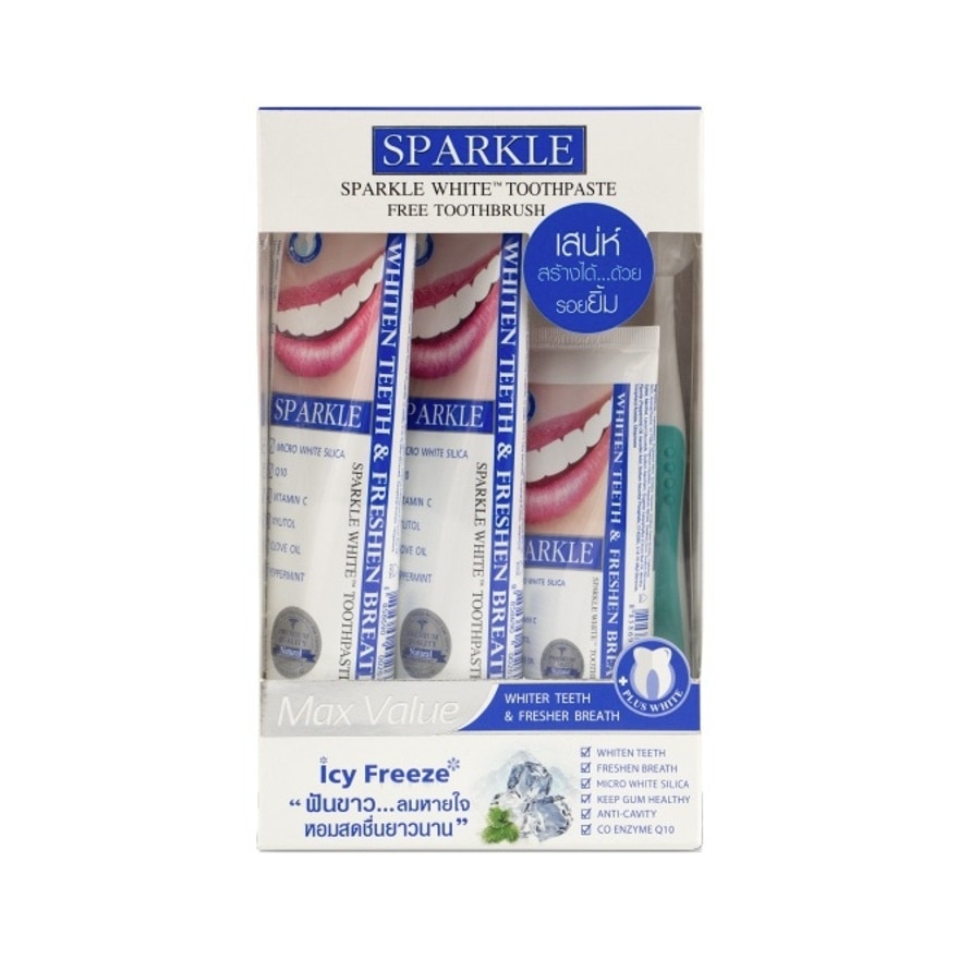 Sparkle Toothpaste White Max Value Set (Toothpaste 100G.2'S+ 60G.1'S +Toothbrush 1'S) - White