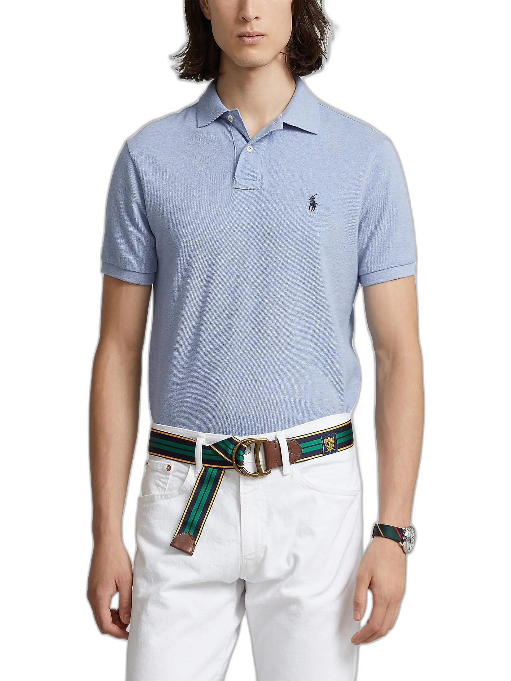 POLO RALPH LAUREN Custom Slim Fit Mesh Polo Shirt  MNPOKNI1N820402 Blue