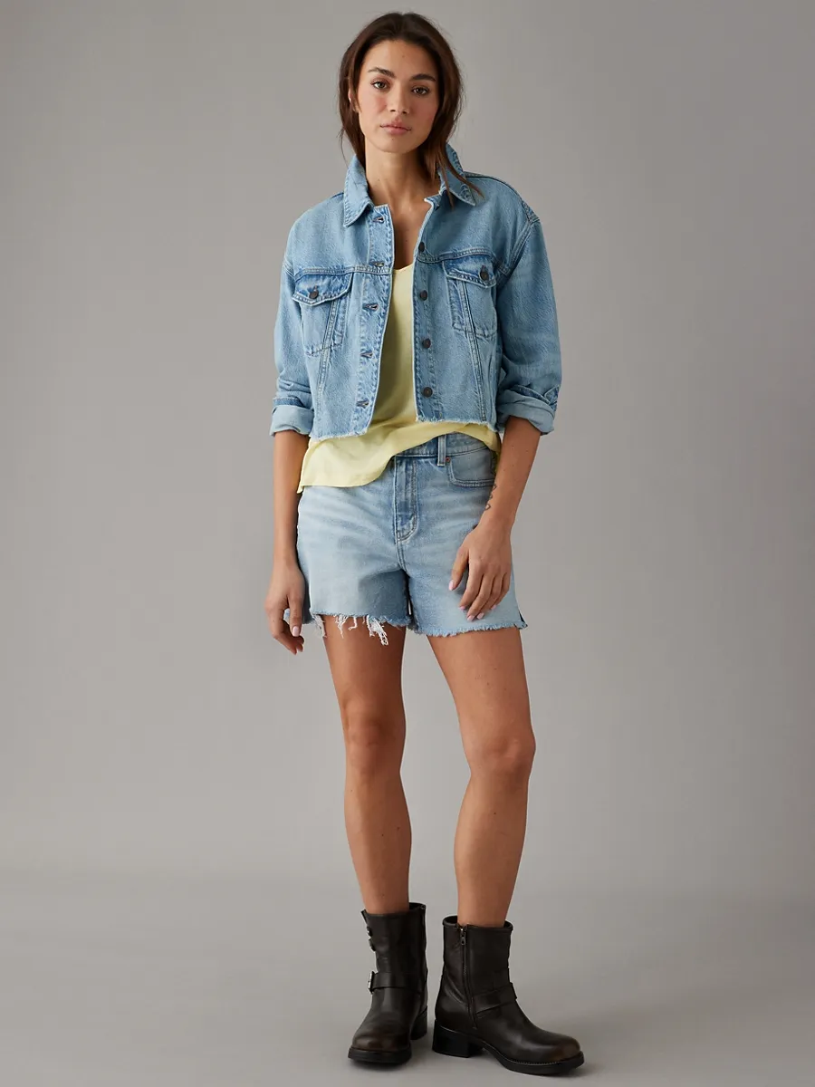 AMERICAN EAGLE WOMEN 3479 CROPPED DENIM MED WASH 936 MEDIUM WASH