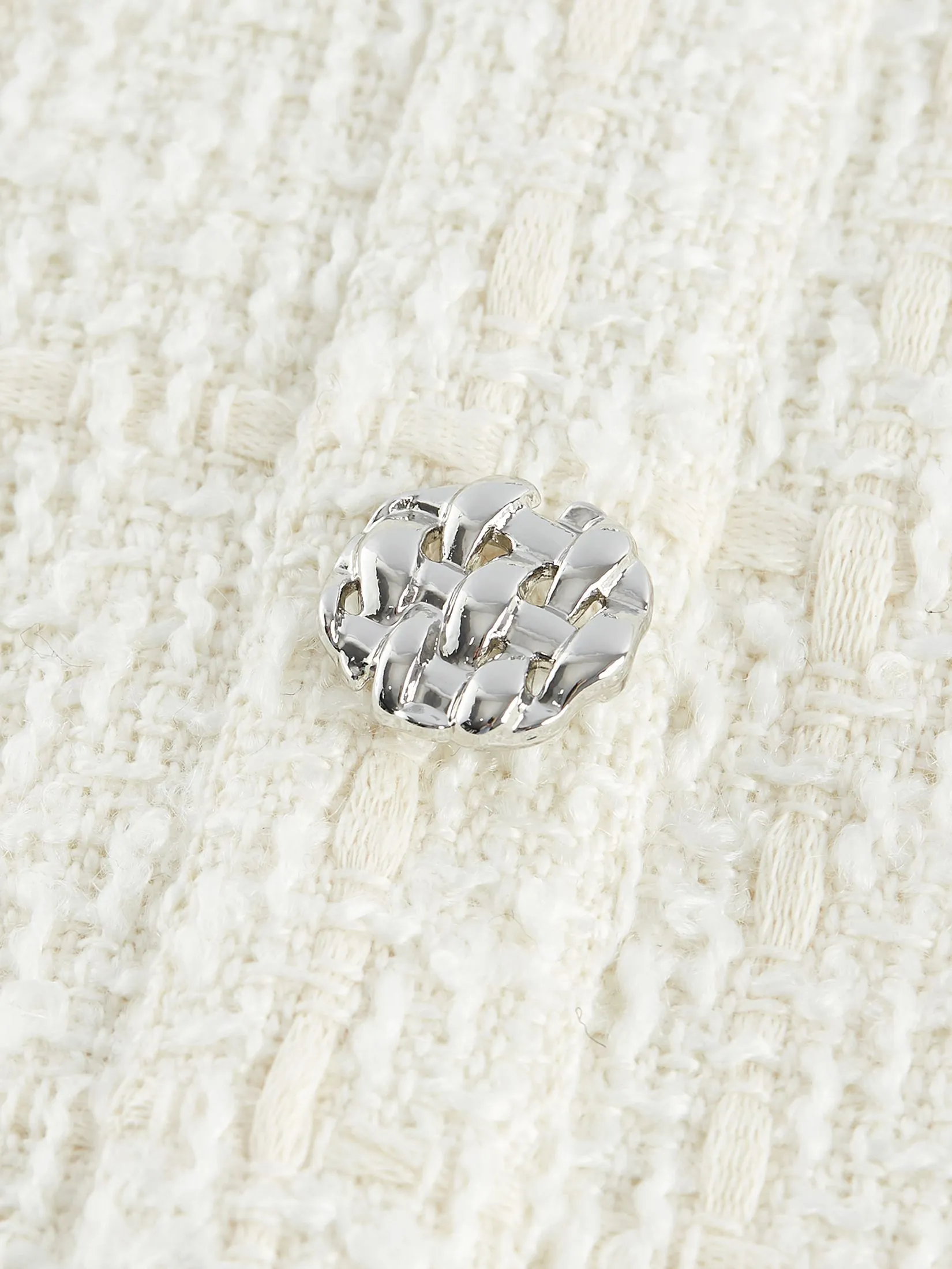 G2000 Women Clothing Tweed Button Front Pleated Dress Fit & Flare Shape - Off-White