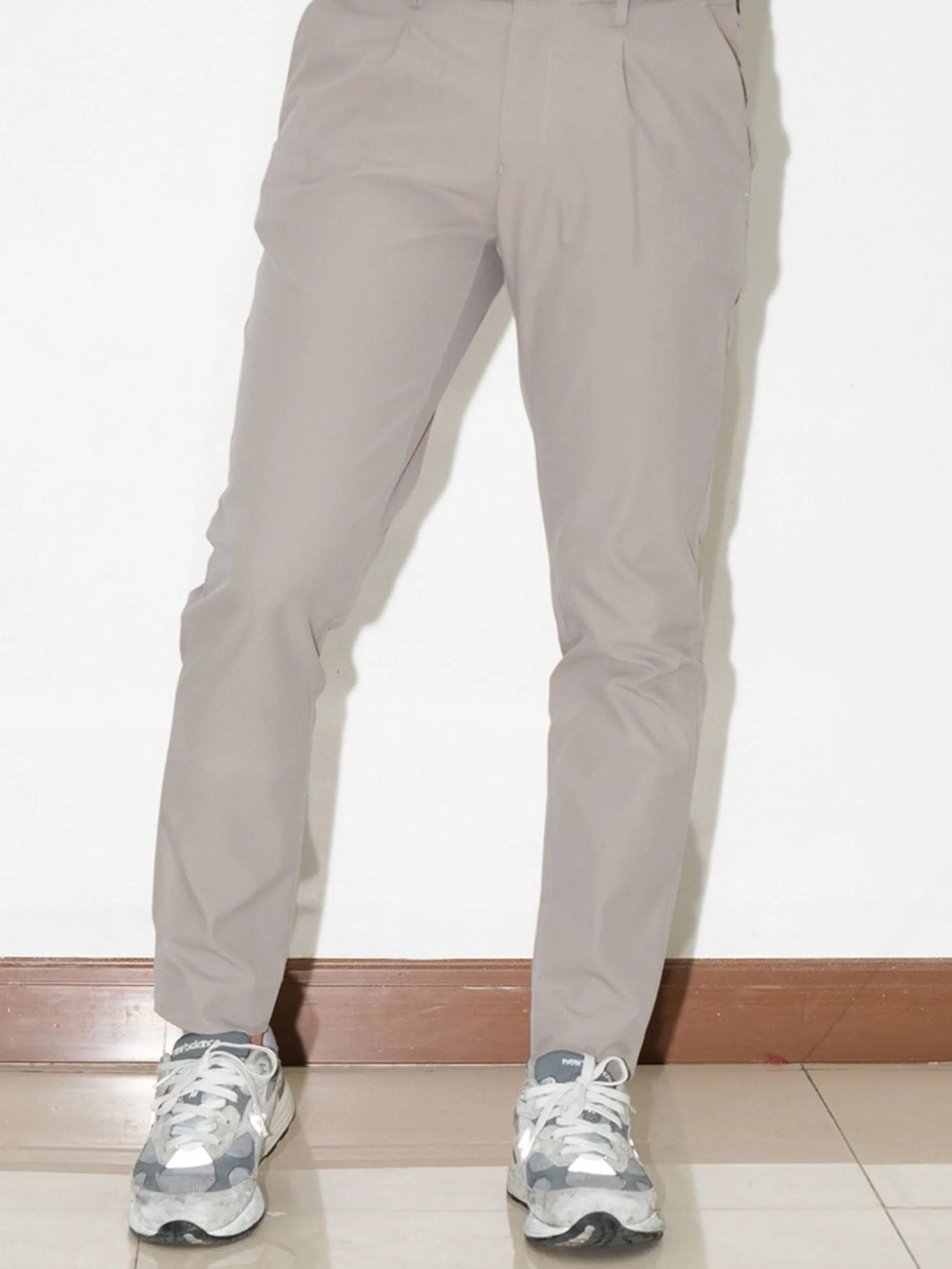 ERA-WON Men's trousers slim straight fit cropped length light grey