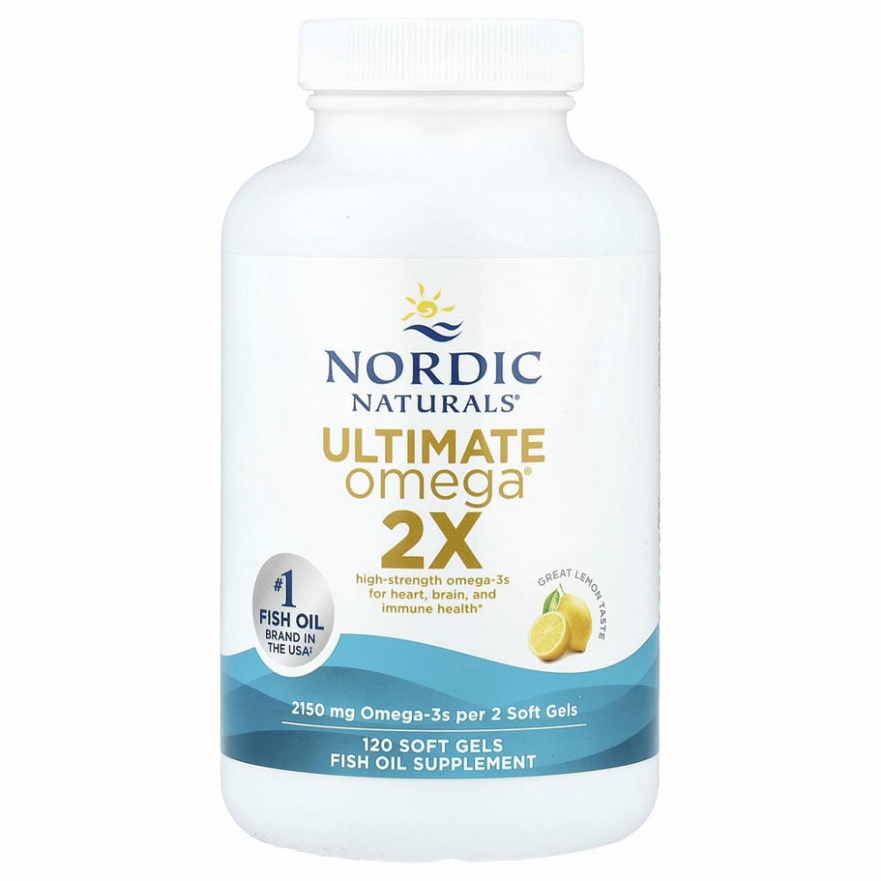 Nordic Naturals, Ultimate Omega 2X, со вкусом лимона, 1075 мг, 120 капсул