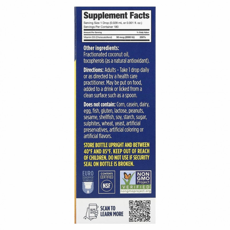 Ddrops, Жидкий витамин D3, 2000 МЕ, 5 мл (0,17 жидкой унции)