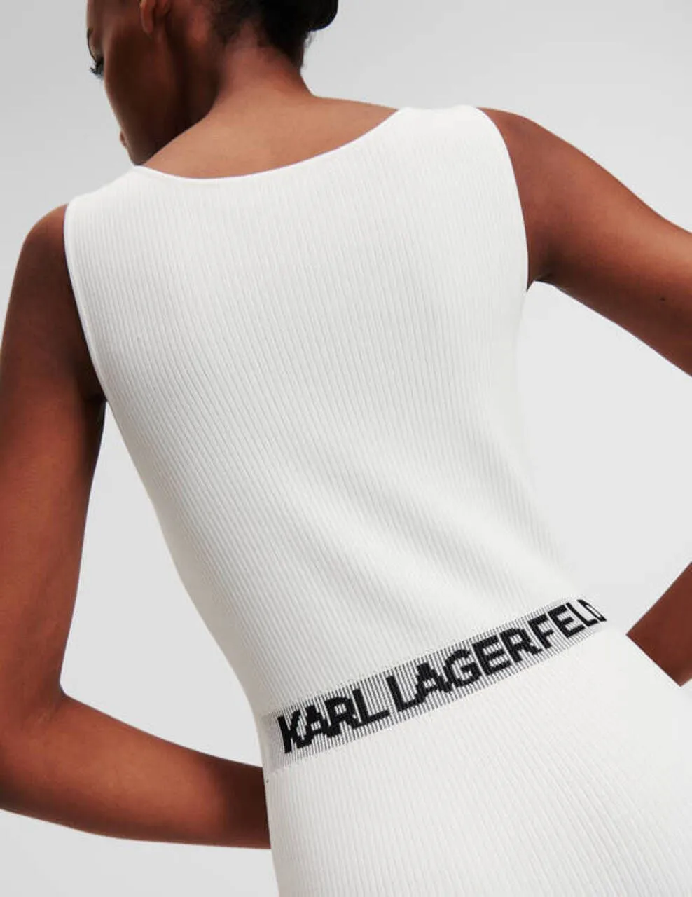 KARL LAGERFELD SLEEVELESS RIB WOMEN KNIT DRESS WHITE
