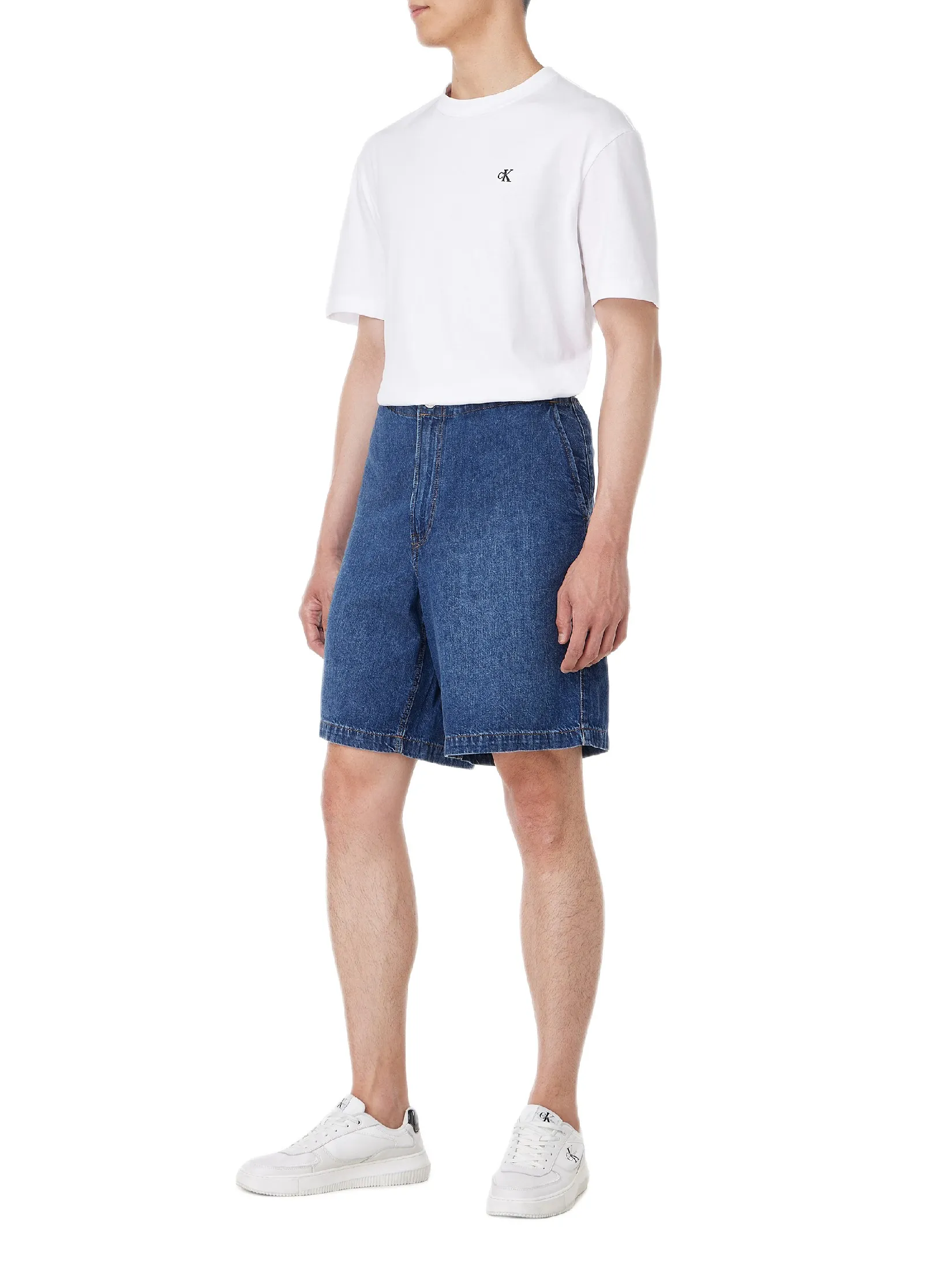 CALVIN KLEIN Men s loose fit dark blue bermuda denim banding shorts Blue