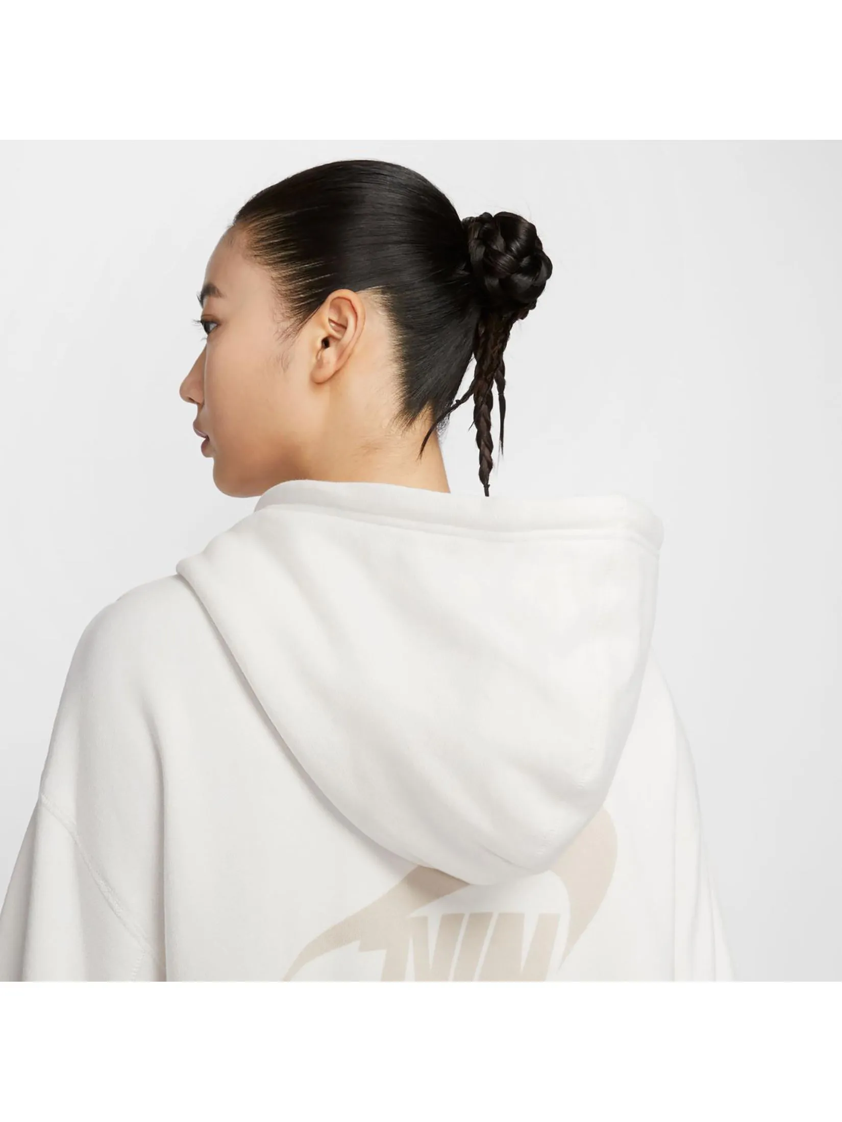 NIKE Women Hoodie Full Zip French Terry Oversized Sail/Lt Orewood Brn