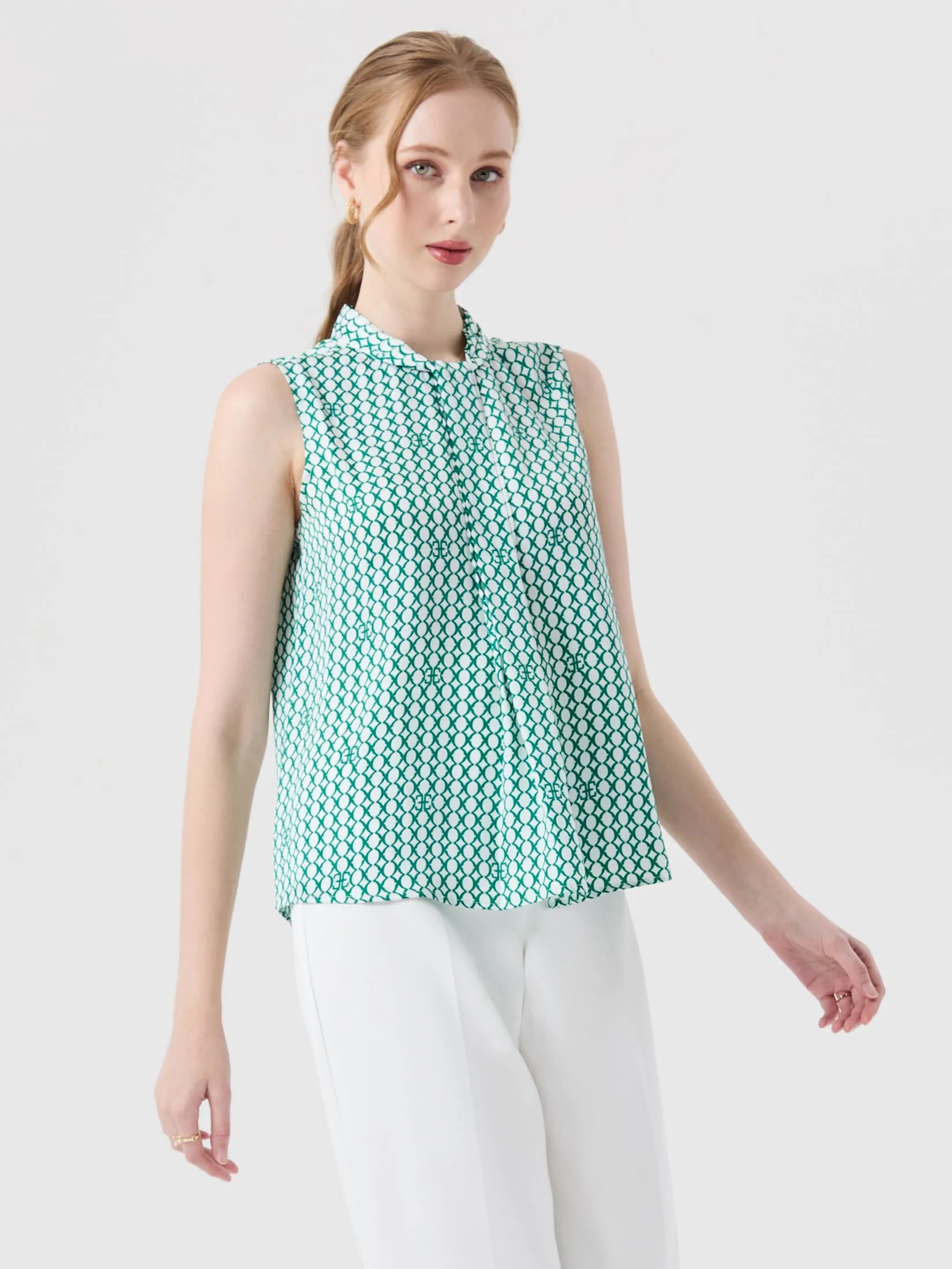 ESPADA Geometric Print Blouse Women Green