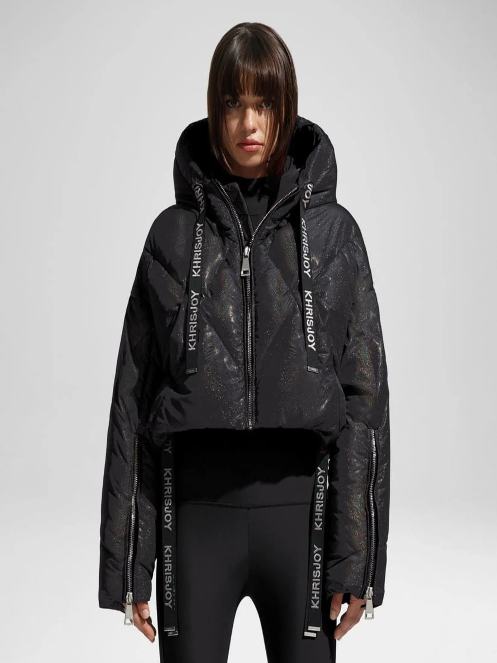 KHRISJOY PUFF KHRIS CROP GLITTER IN BLACK RAINBOW GLITTER