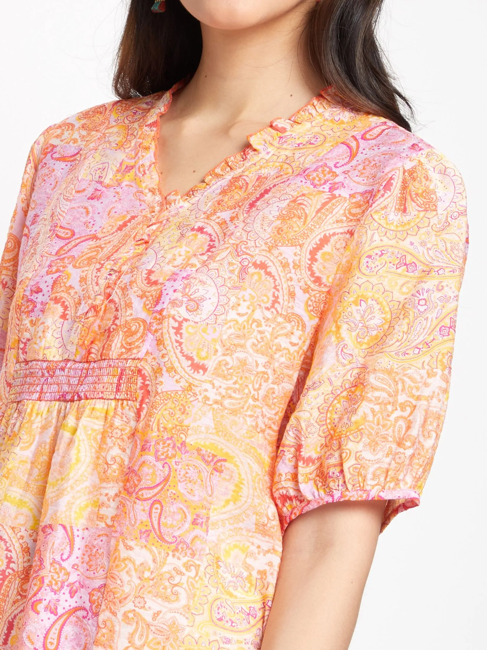 JOURNAL Women Blouse Short Sleeves V-Neck Print