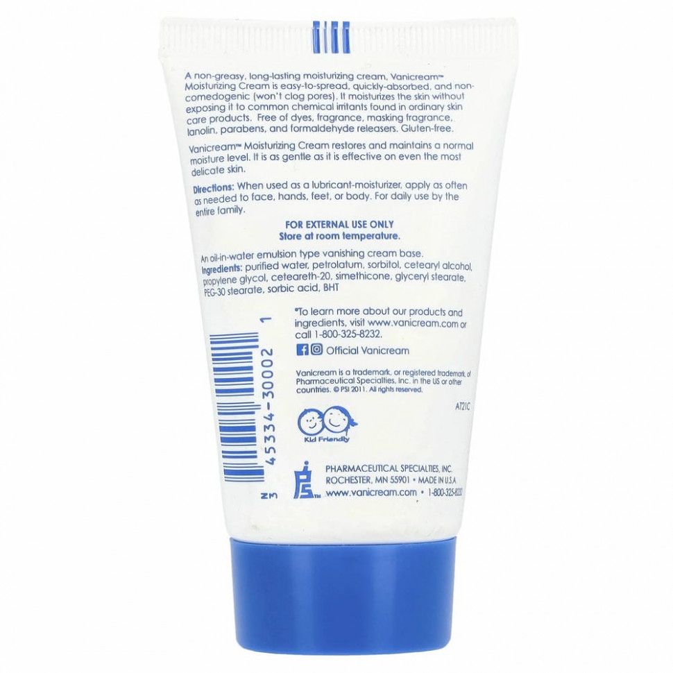Vanicream, Увлажняющий крем, для чувствительной кожи, без отдушек, 2 унции (57 г)
