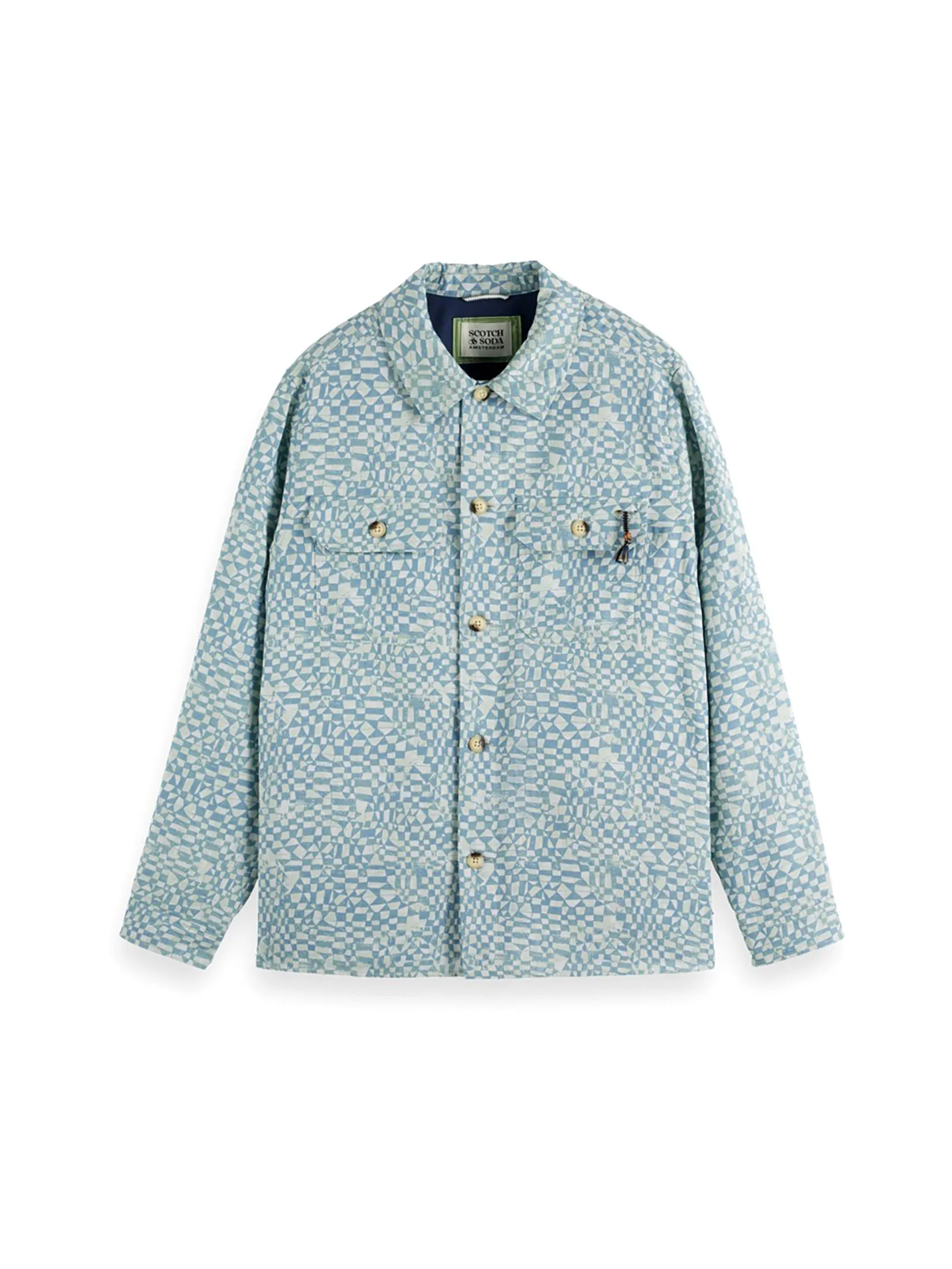 SCOTCH&SODA Men Overshirt Lightweight Jacquard Luna Ditsy Green AOP
