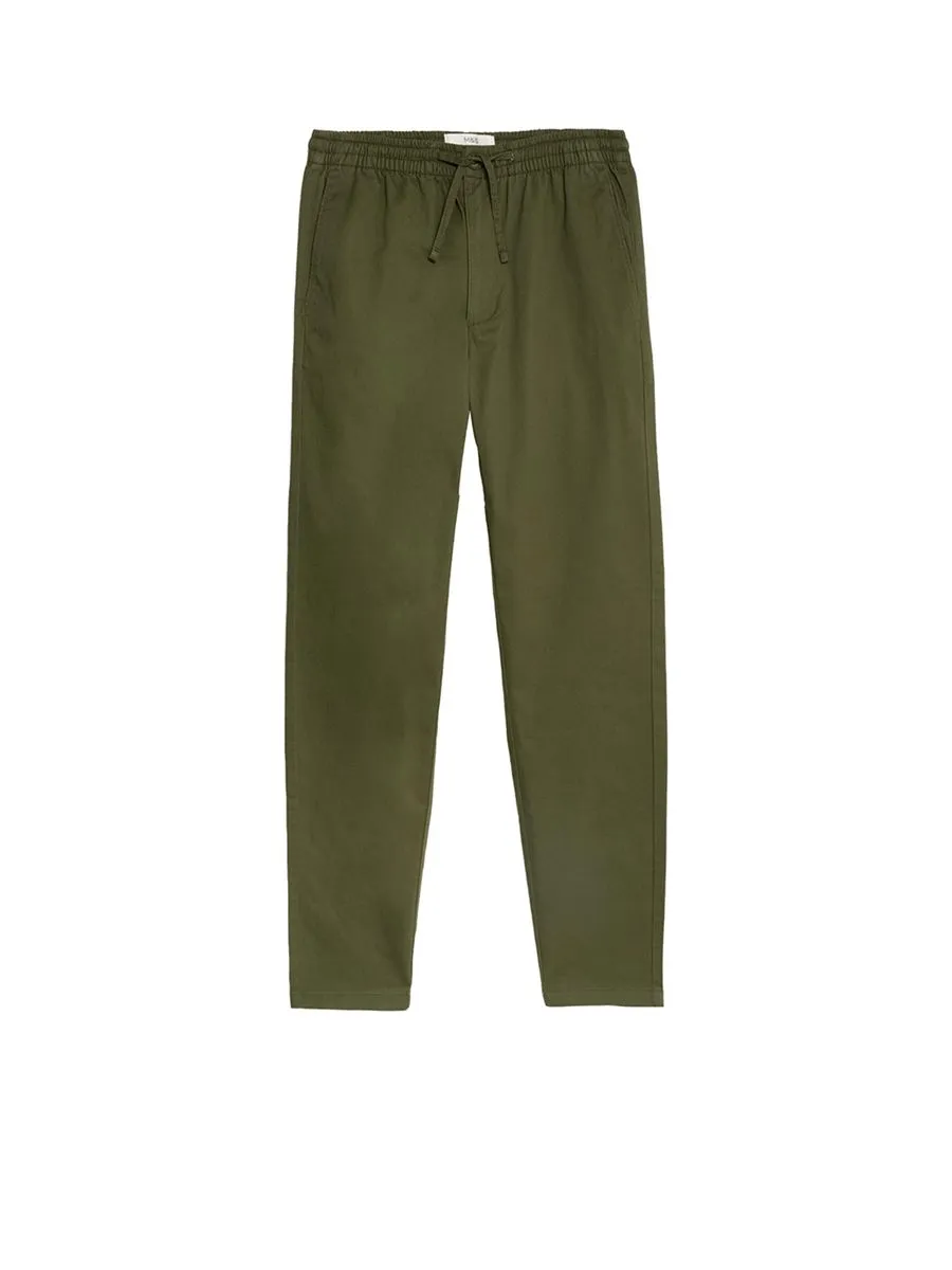 MARKS & SPENCER Men Trousers Tapered Fit Elasticated Waist DQ_Moss