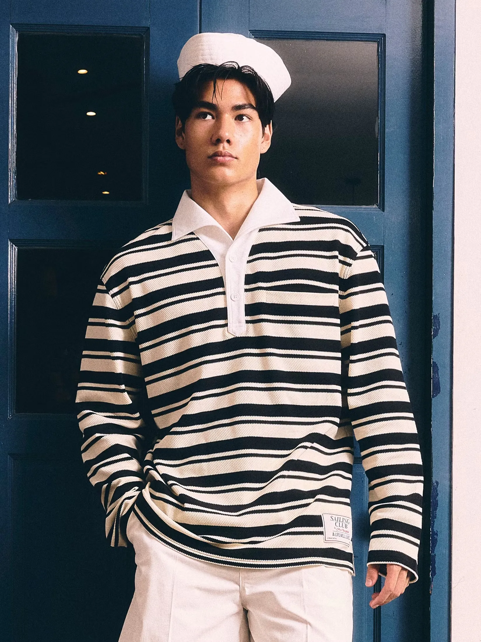 MOO [MOO 6/25] Sailor Striped Knitted Shirt White+Black