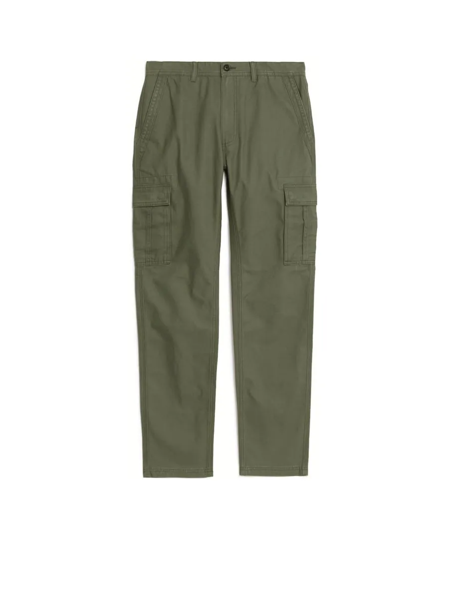 MARKS & SPENCER Men Cargo Trousers Tapered Fit Pure Cotton KH_Khaki