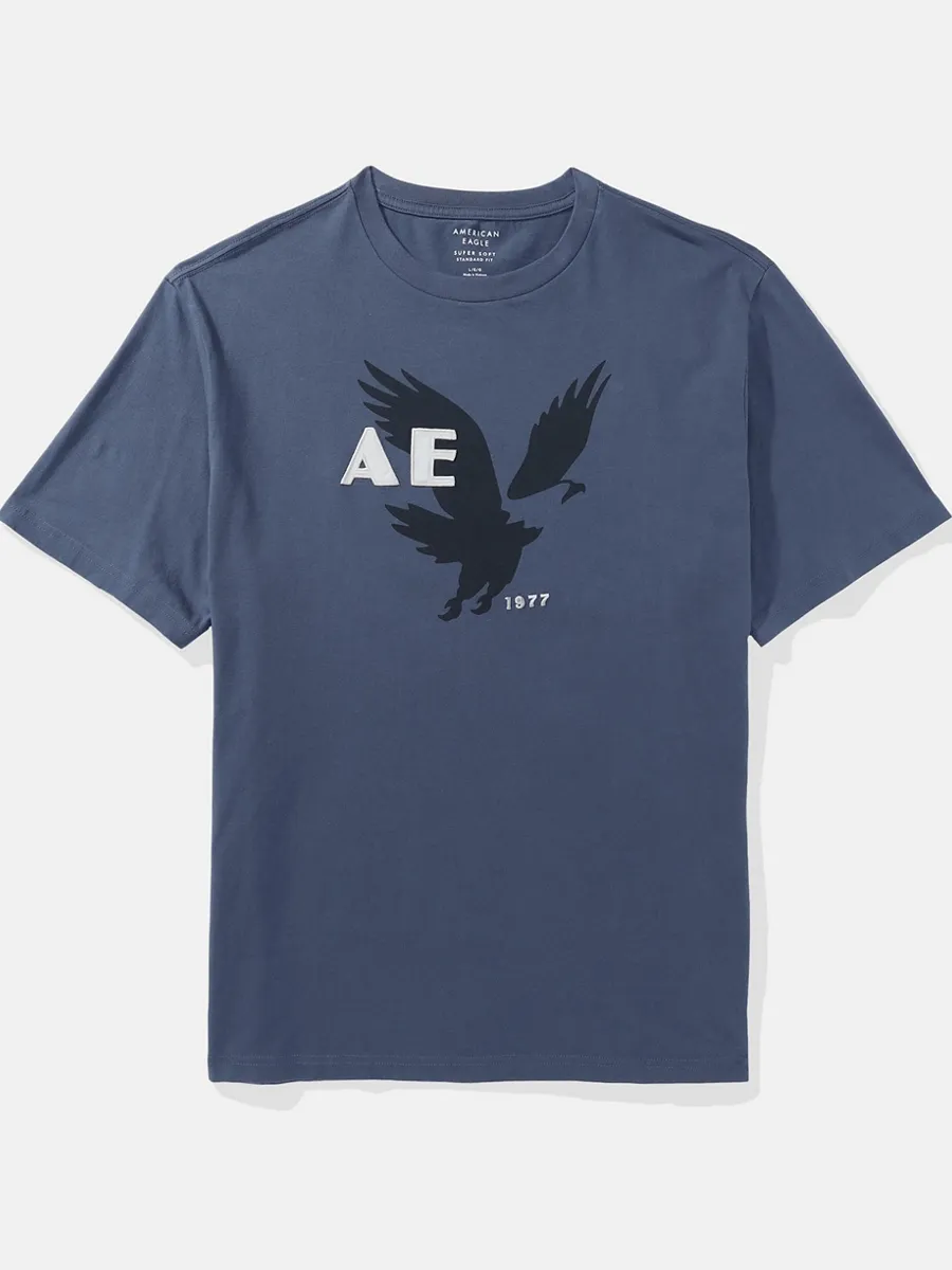 AMERICAN EAGLE MEN G SS SUM 2 OMNI SET IN TEE- PC DYE + SERIOUSLY SOFT WASH 400 BLUE