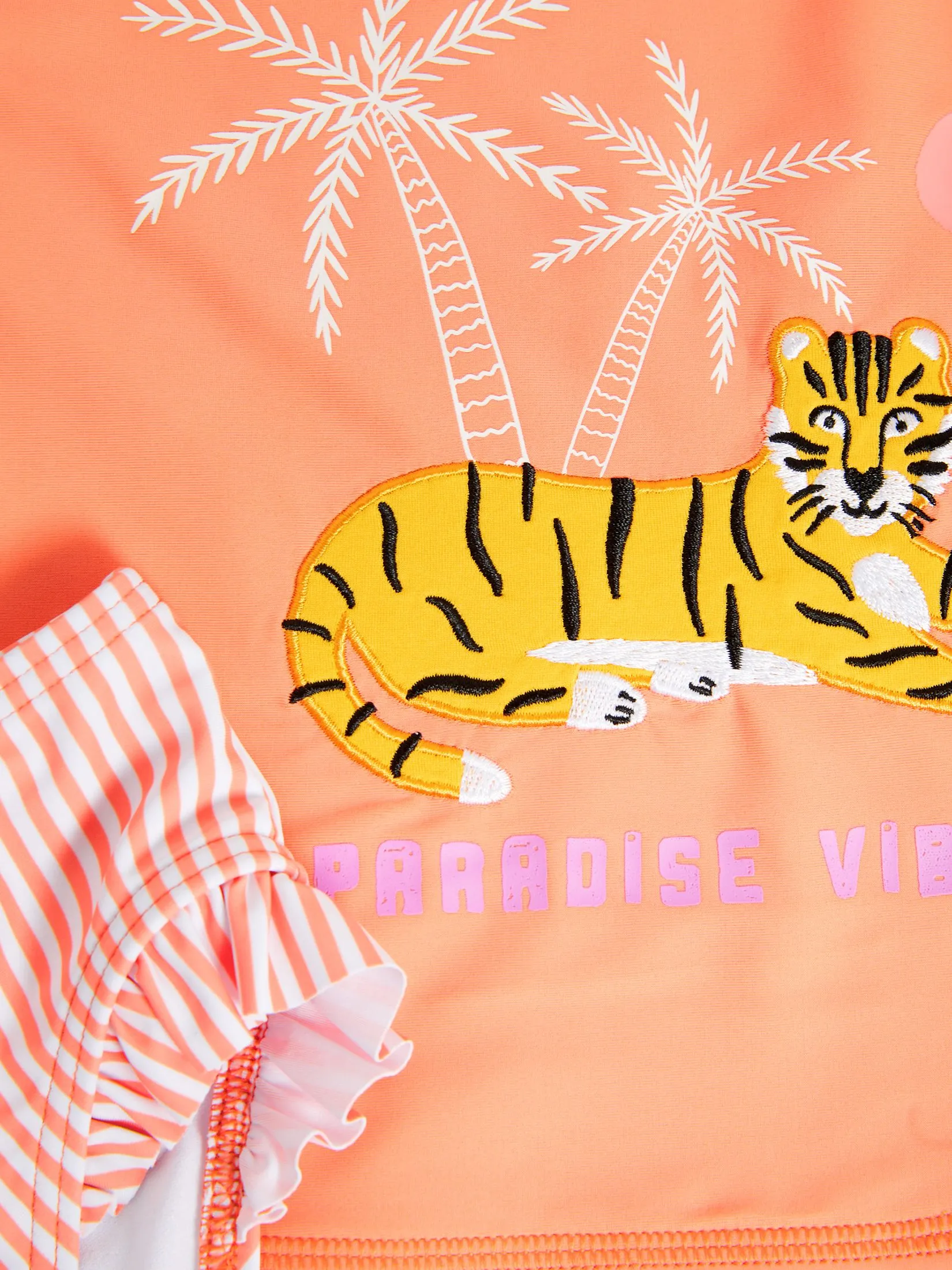 MARKS & SPENCER KIDS Girl Toddler Swim Set 2 Pcs. Tiger Vest Long Sleeve Rash Coral