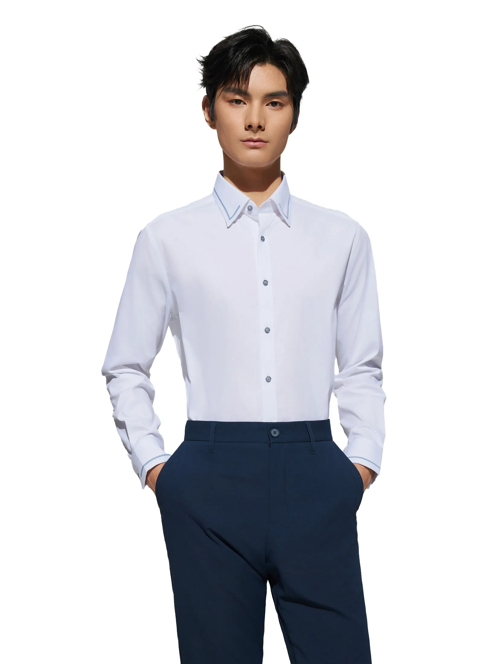 G2000 Men Clothing Non-Iron Cotton Blend Texture Shirt  Smart Fit - White