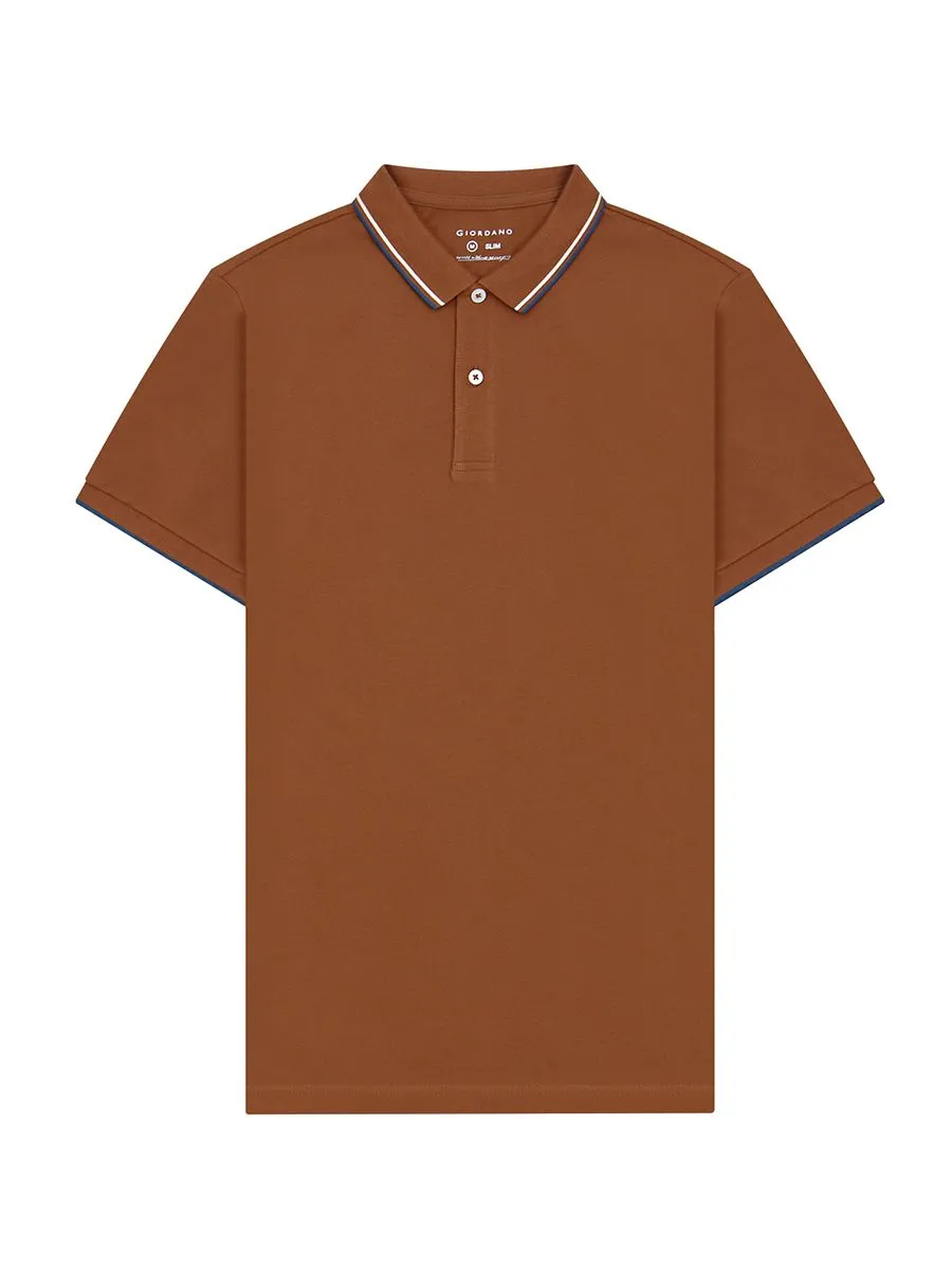 GIORDANO Men's Cotton Lycra Solid Polo Mocha bisque brown Size - S