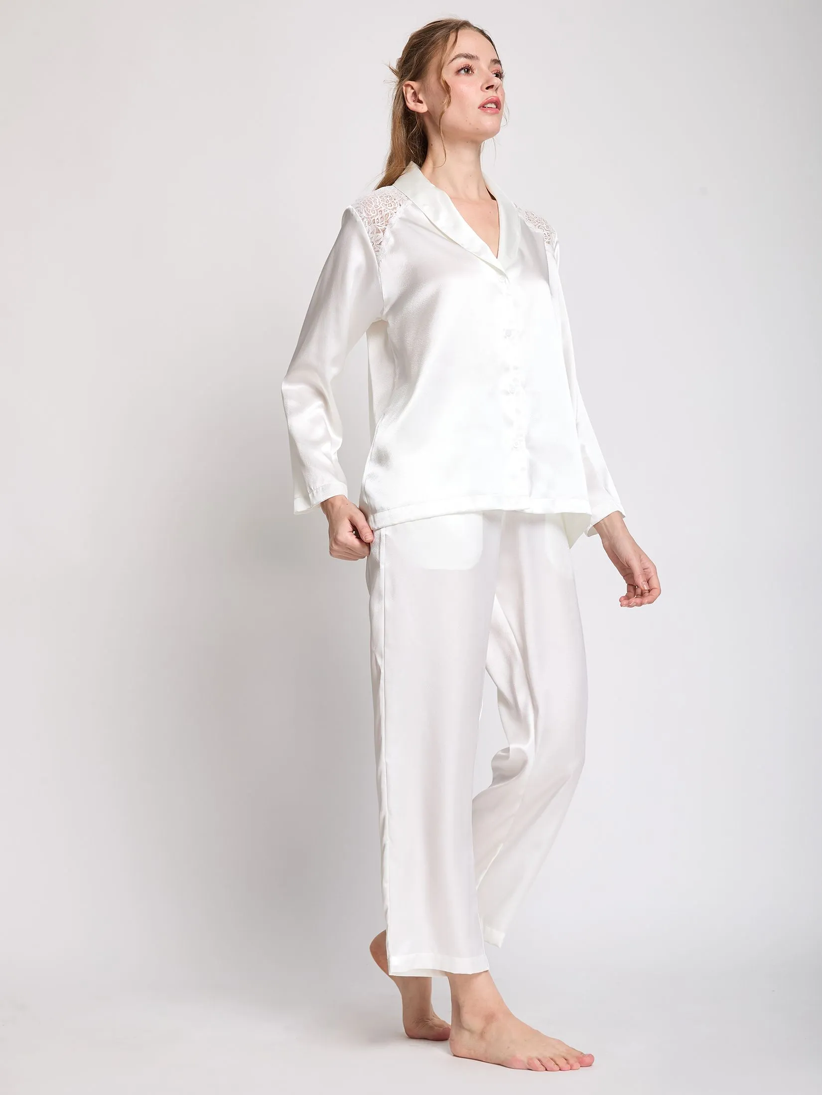 MARIA VICTORIA Women Pyjamas Shirt Long Sleeves + Pants Off White