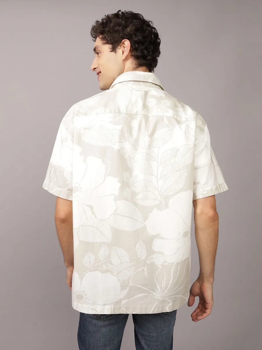 AMERICAN EAGLE MEN HARRY FLORAL SS OVERSIZED CSC BRODERICK SLUB SHIRT 207 TAN