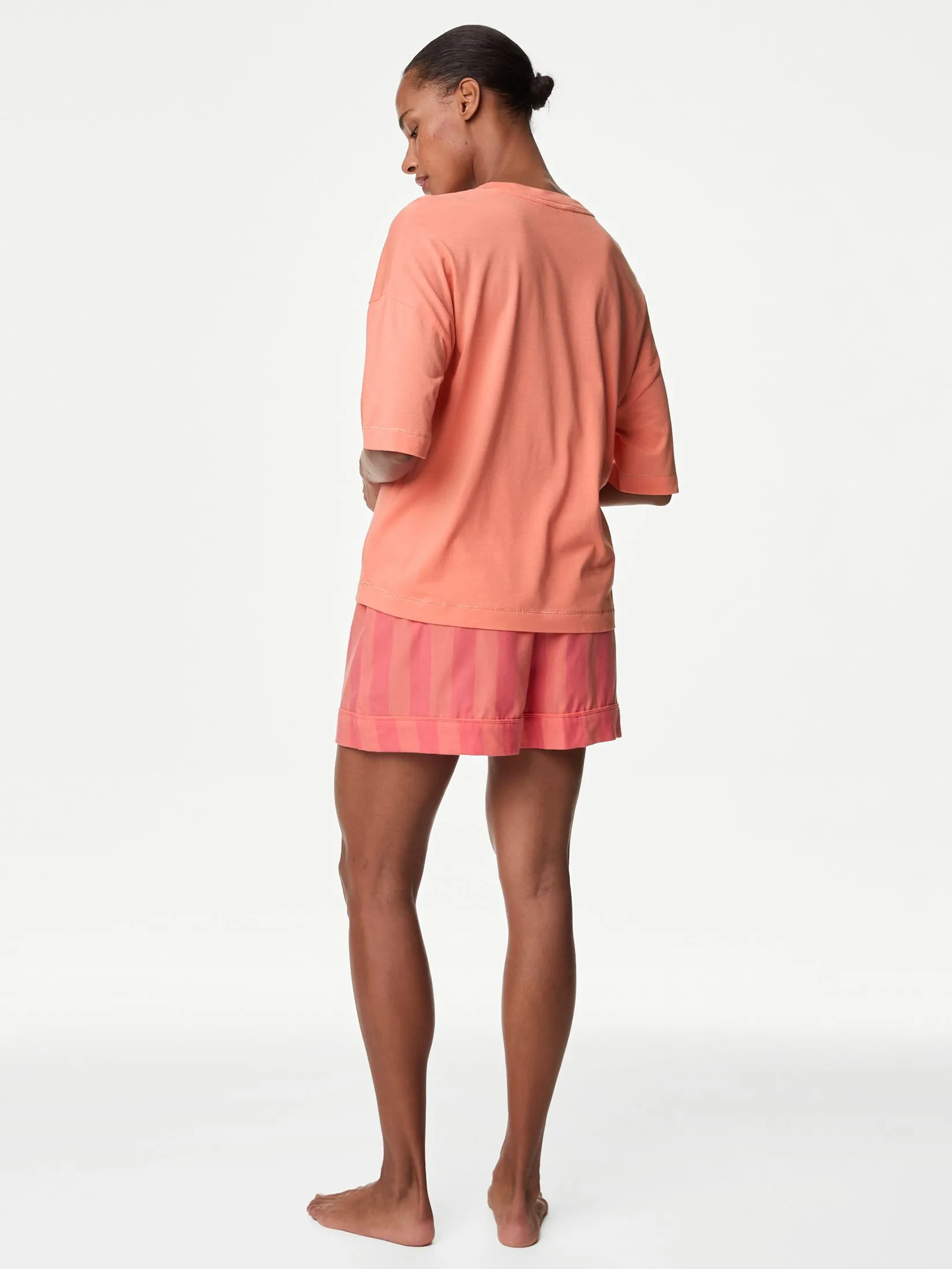 MARKS & SPENCER Women Pyjoma Shortie Set Cotton Modal Printed Pumpkin