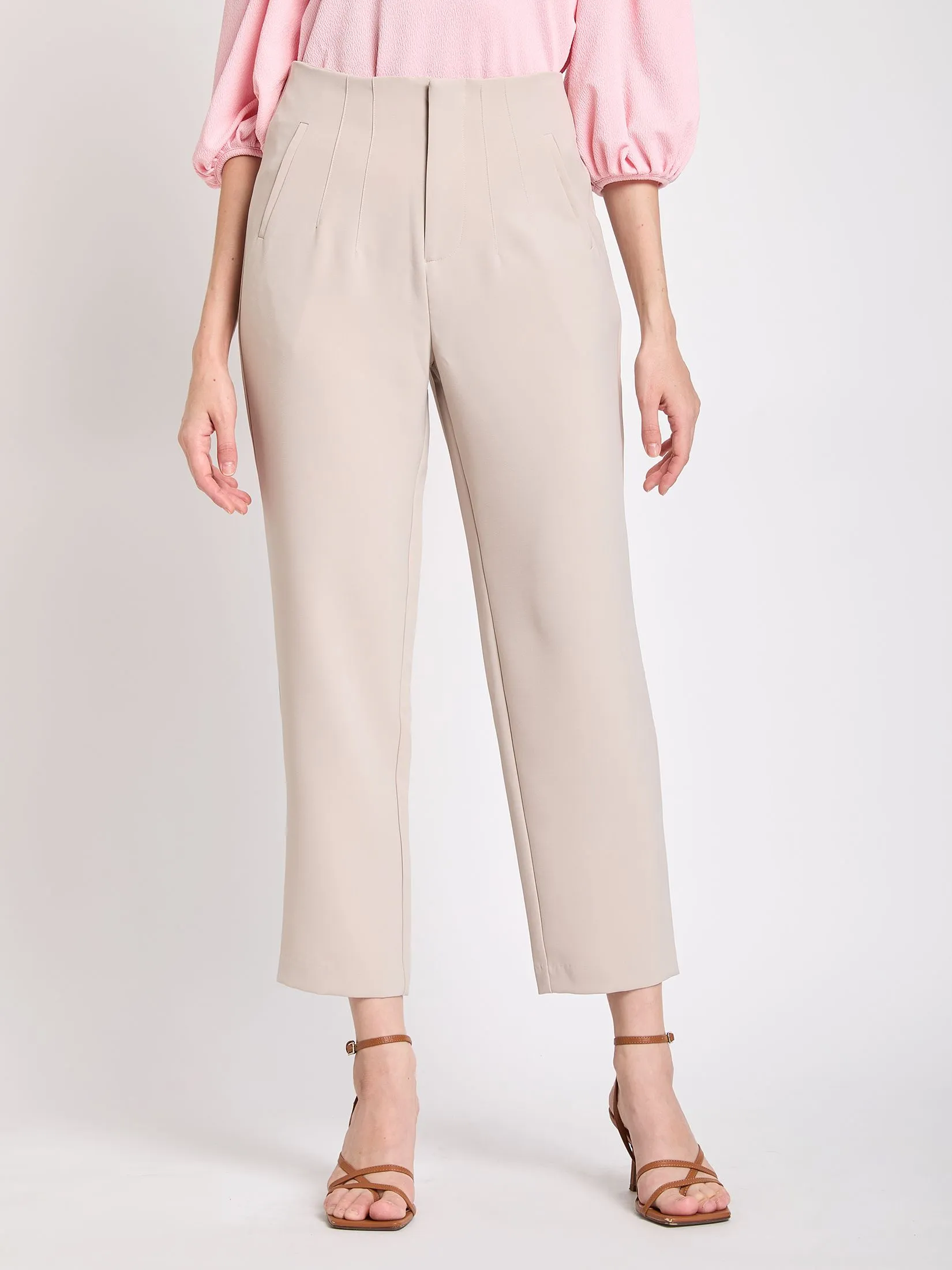 FOF Women Pants High Waist Slim Fit Beige