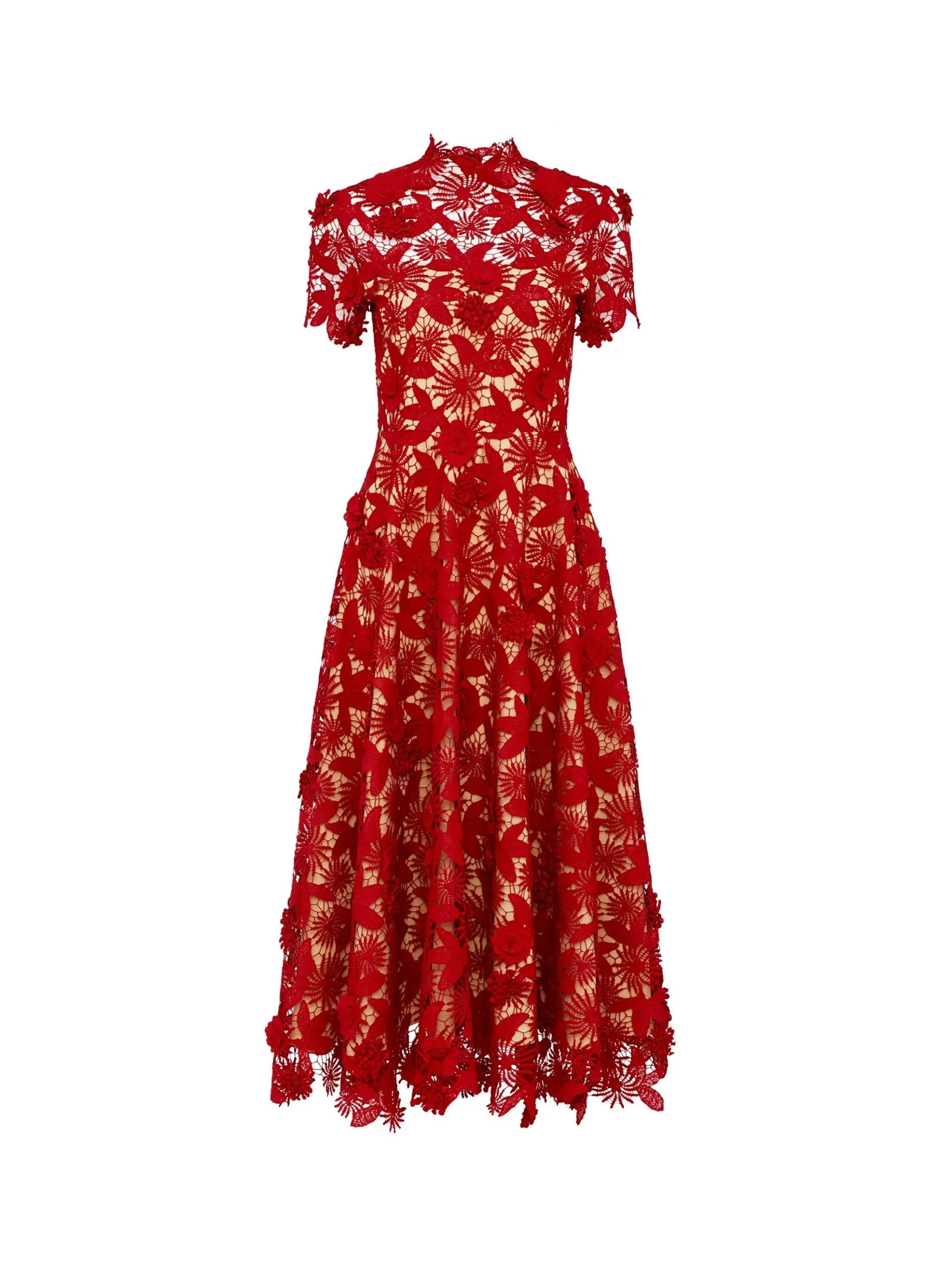 ASAVA ( AW24 )Octavia Floral-lace Fit-and-flare Women Dress Red