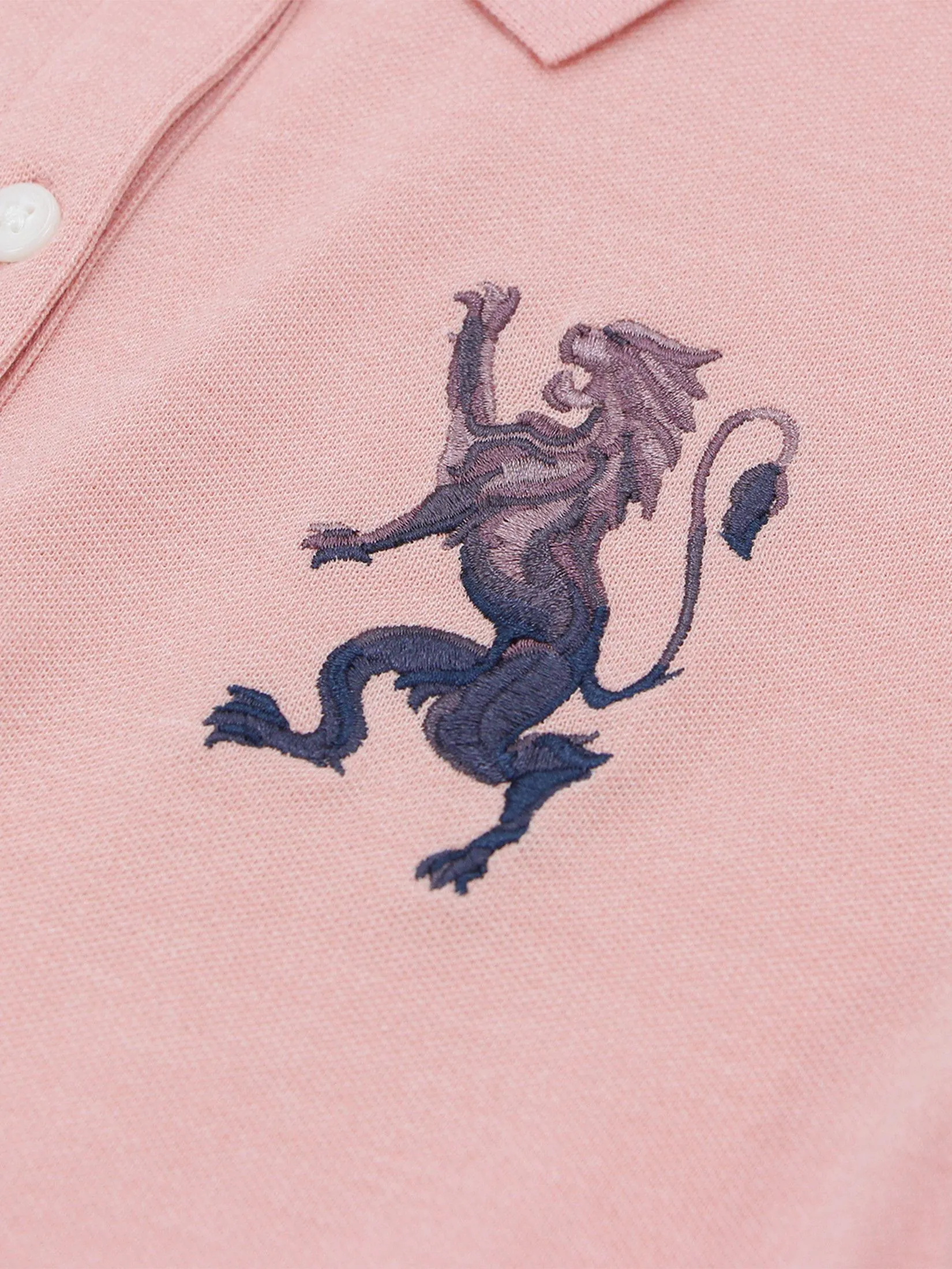 GIORDANO Women's Cotton Lycra Embroidery Polo (3D Lion) Melange Rose Tan