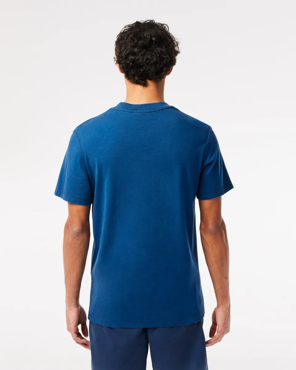 LACOSTE Washed Effect Tennis Print T-Shirt Blue