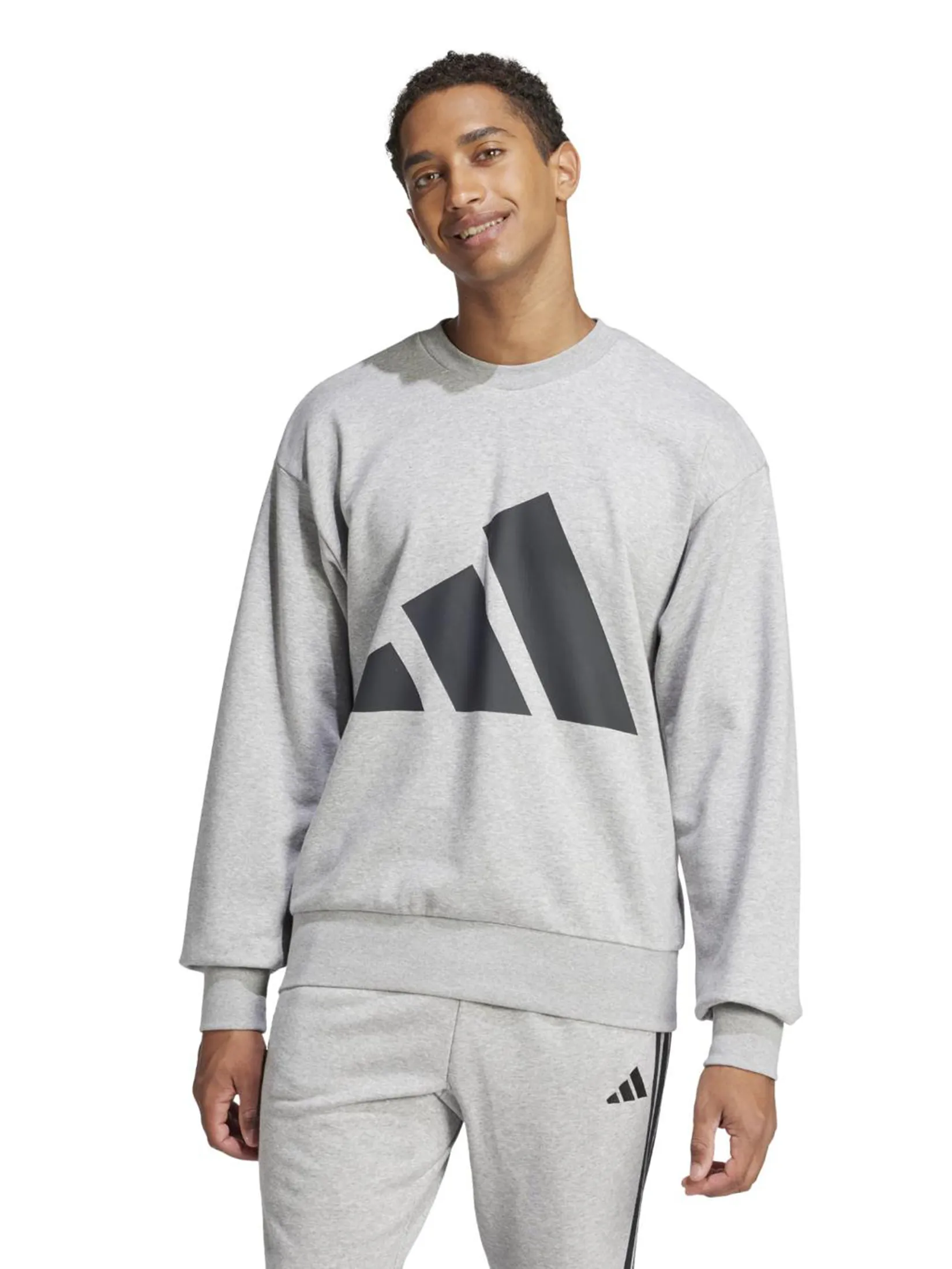 ADIDAS Men Sweatshirt Essentials Big Logo French Terry JE8952 Medium Grey Heather / Black
