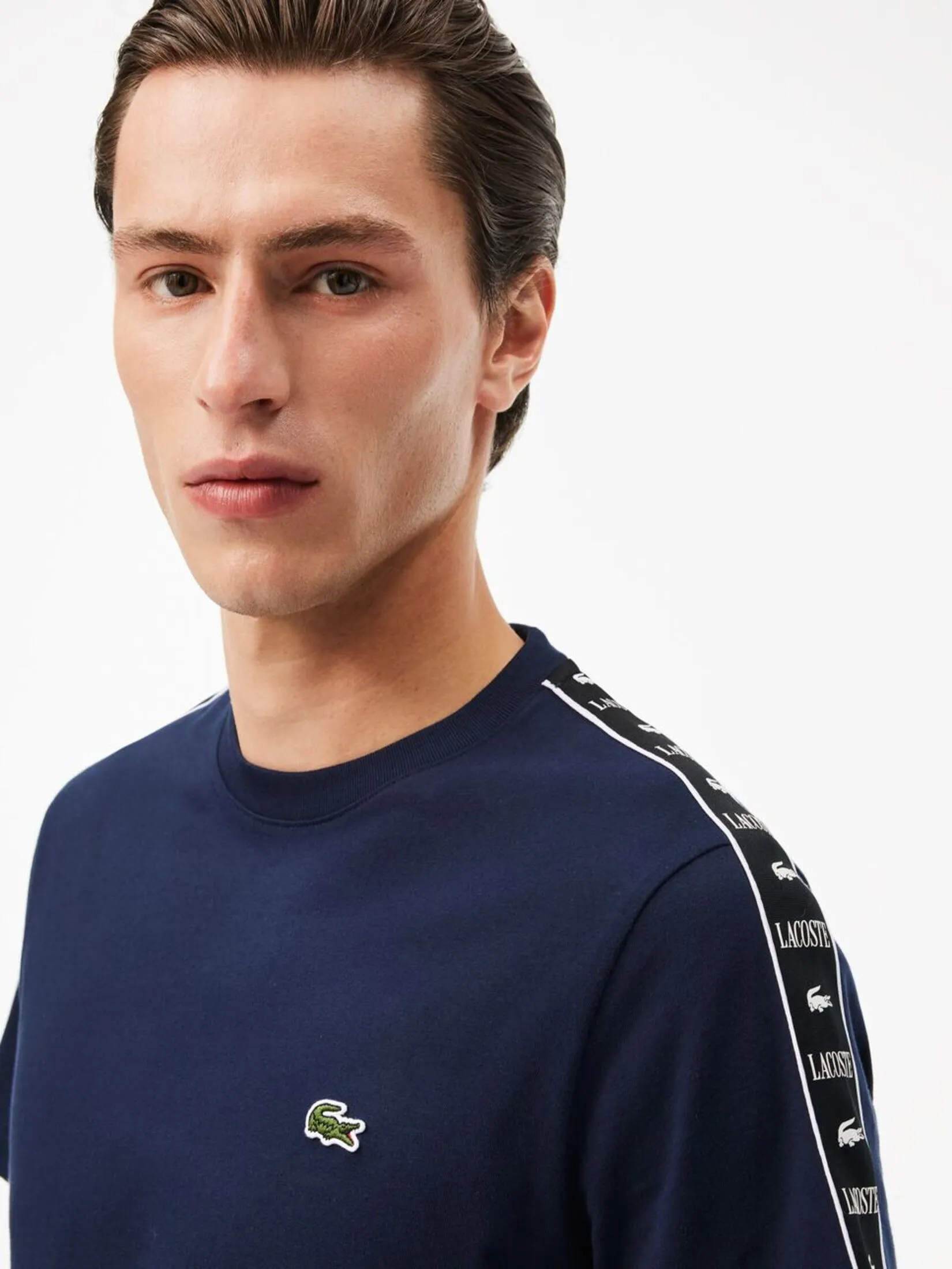 LACOSTE Logo Stripe Cotton T-shirt Blue