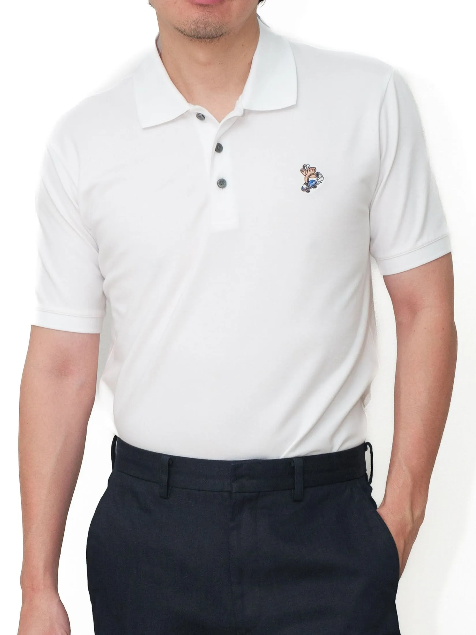 ERA-WON Men's Polo Slim Fit Art toy Collection White