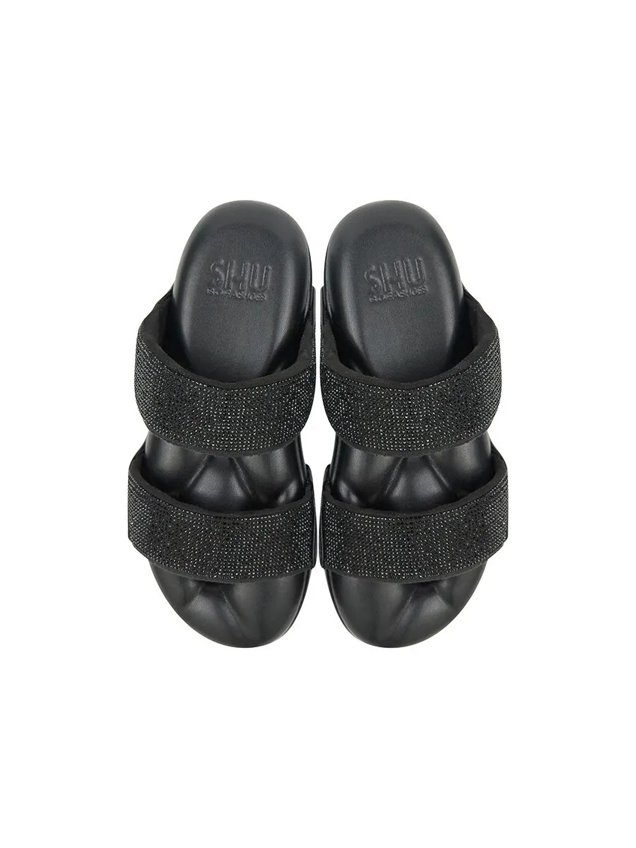 SHU WOMEN  SOFASHOES  2.5" DIAMOND DUO STRAPS - BLACK
