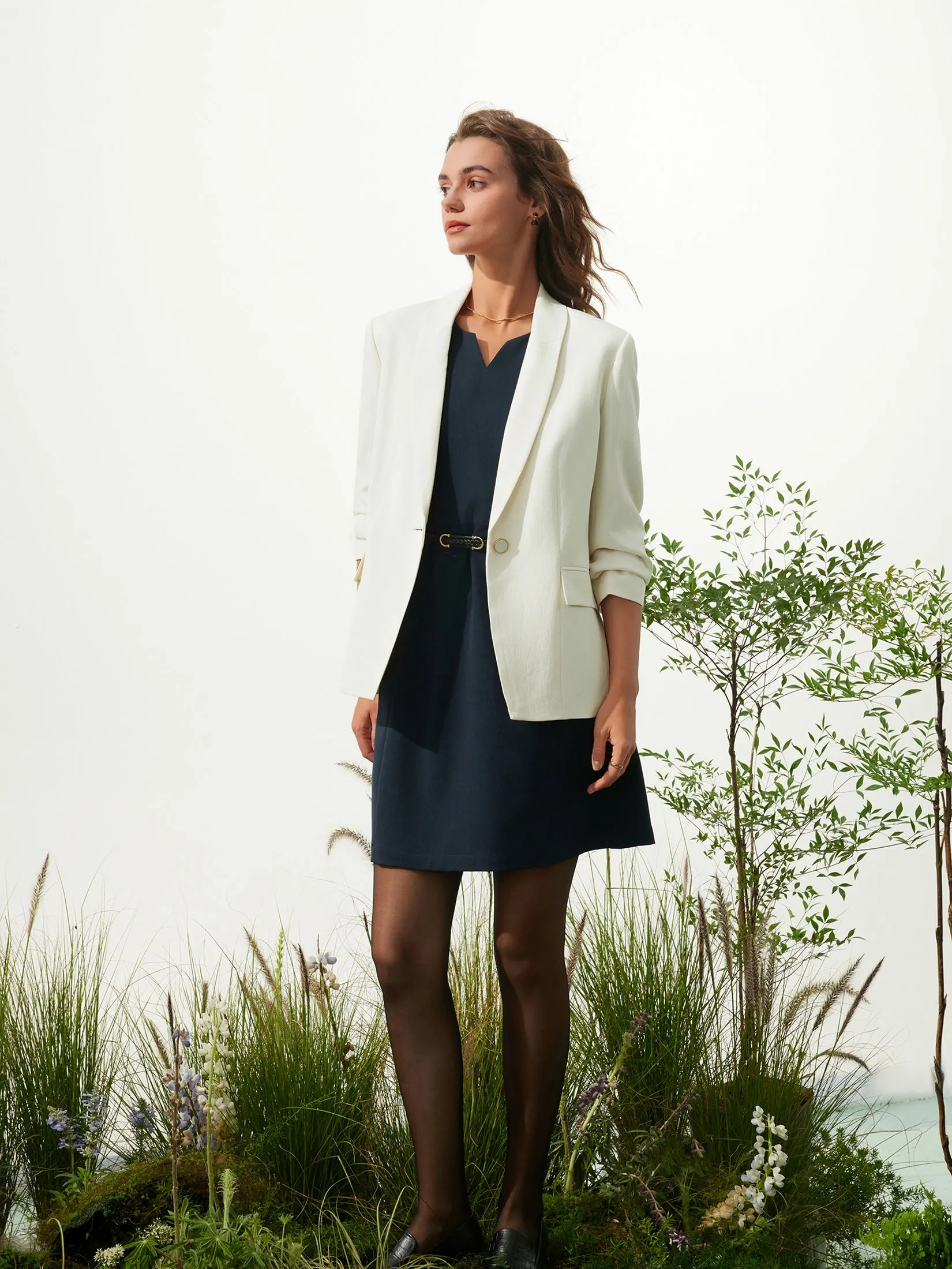 G2000 Women Clothing Cooling Multi-Way Stretch A-Shape Dress With Belt  A-Shape - Navy