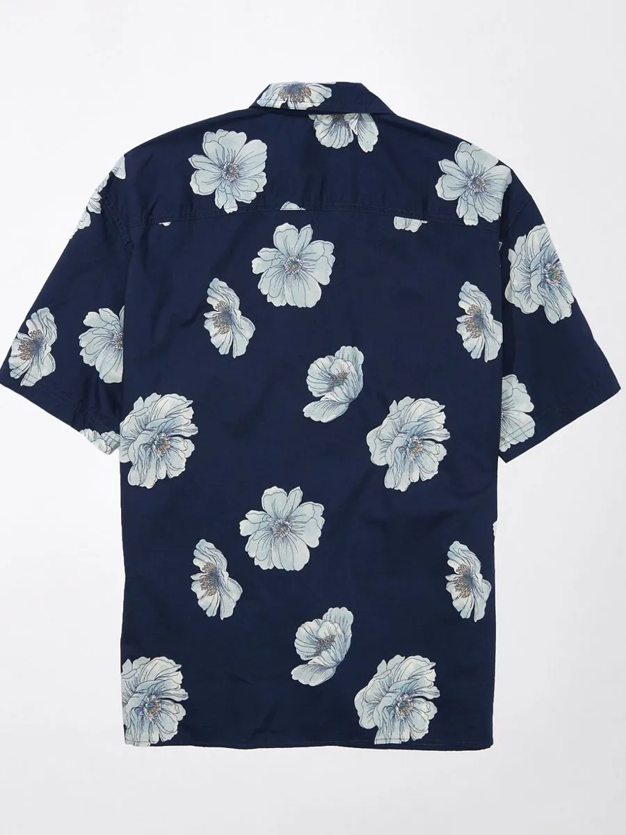 AMERICAN EAGLE MEN BENNY FLORAL OVERSIZED COTTON RAYON SHIRT 410 NAVY