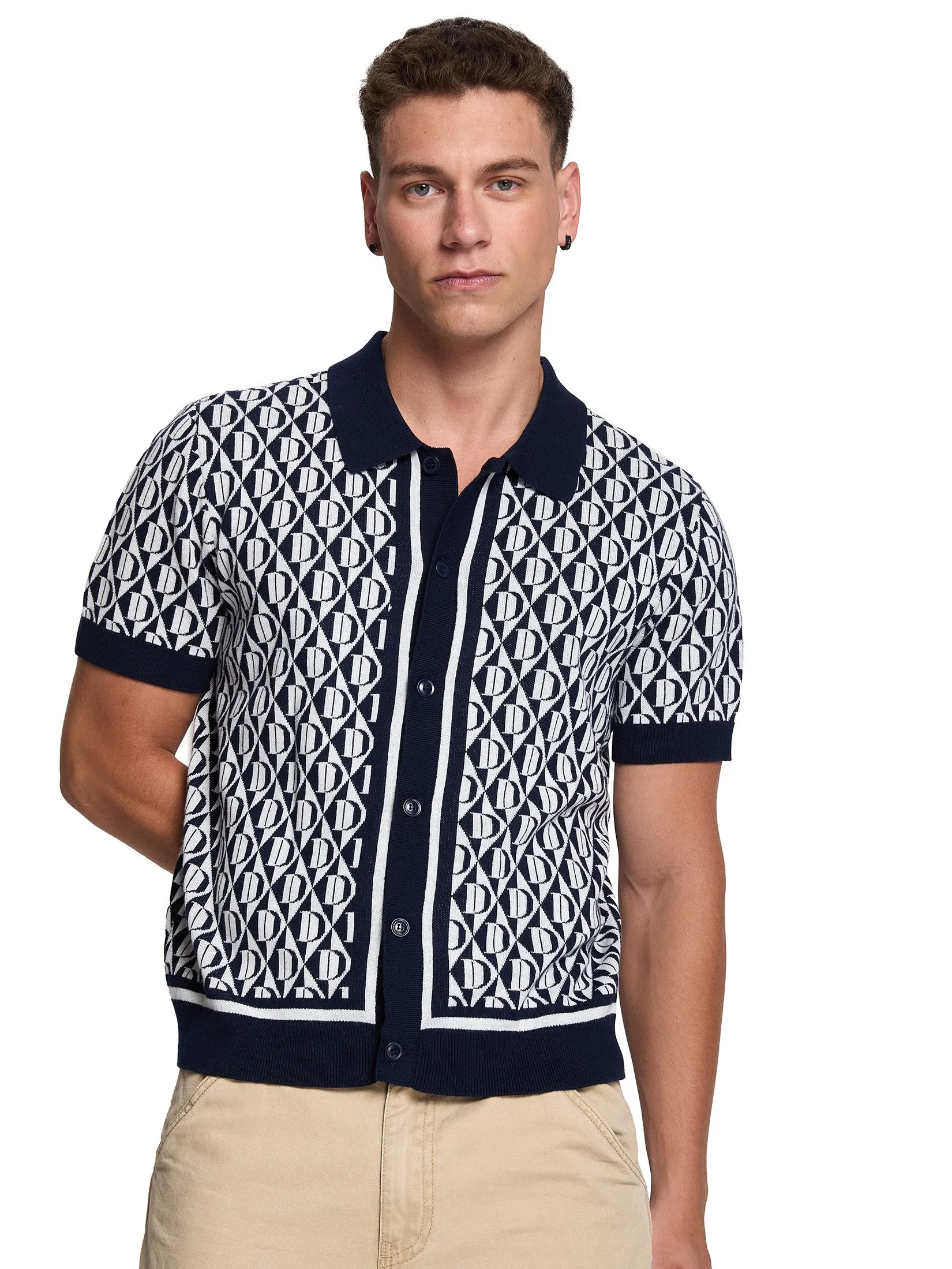 DEFRY 01 Men Sweater Short Sleeves 2507EASM070 Navy