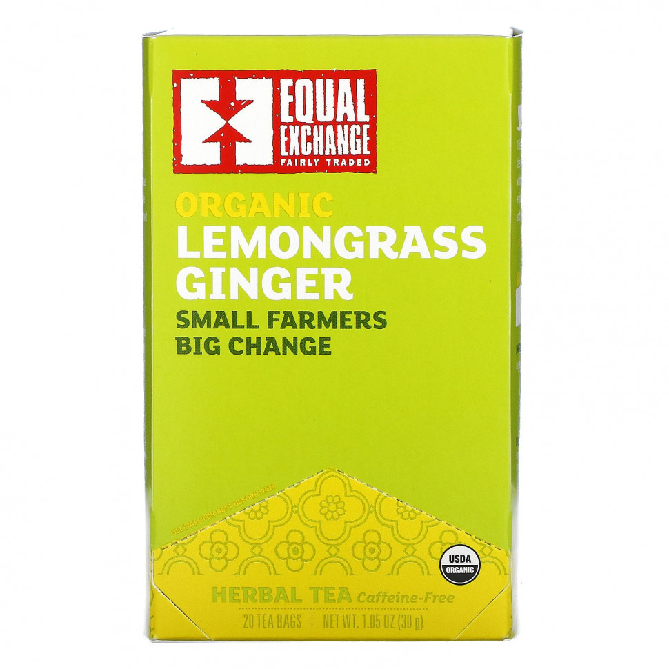 Equal Exchange, Органический травяной чай с лемонграссом и имбирем, без кофеина, 20 чайных пакетиков, 30 г (1,05 унции)