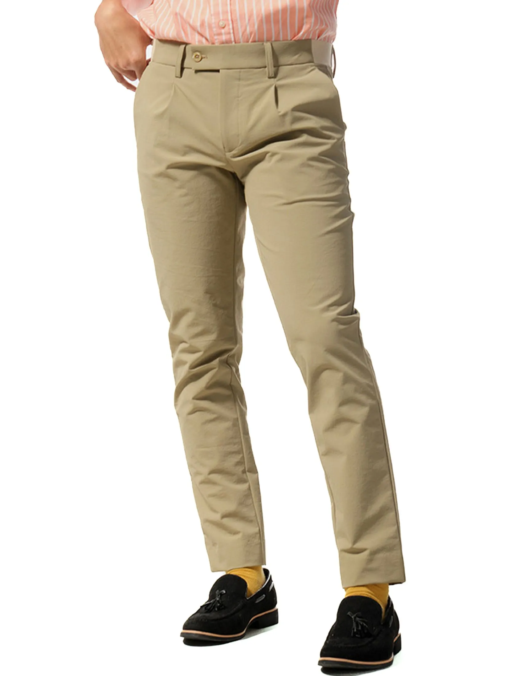 ERA-WON Men's  Cropped Skinny pants Golf fabric  Khaki