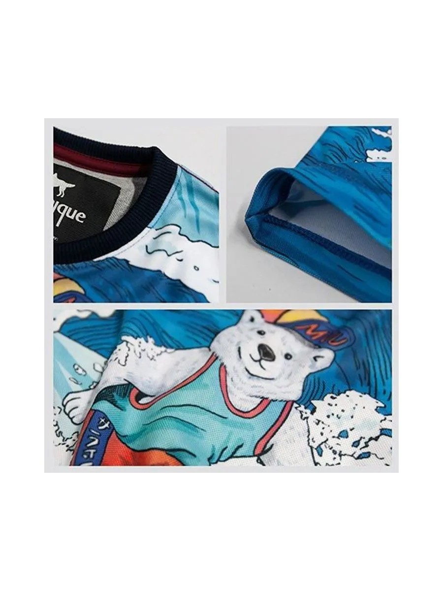 MUUNIQUE Bear Surf Print T-Shirt Blue XL