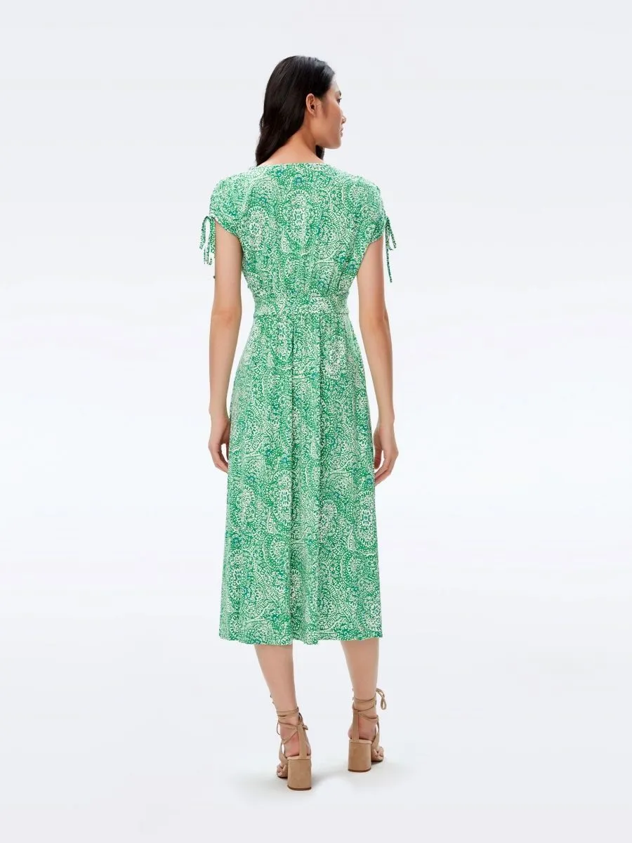 DIANE VON FURSTENBERG DVF REGGIO DRESS ATHENS PAISLEY INDIAN GREEN