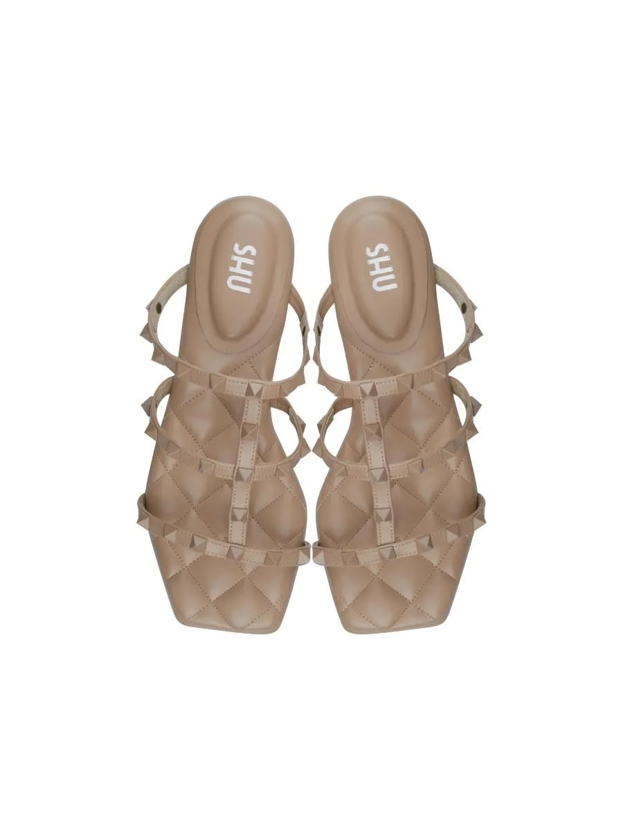 SHU WOMEN  PALETTE SOFT 1" ROCKSTUDS SLIDES SANDALS - VERY NUDE