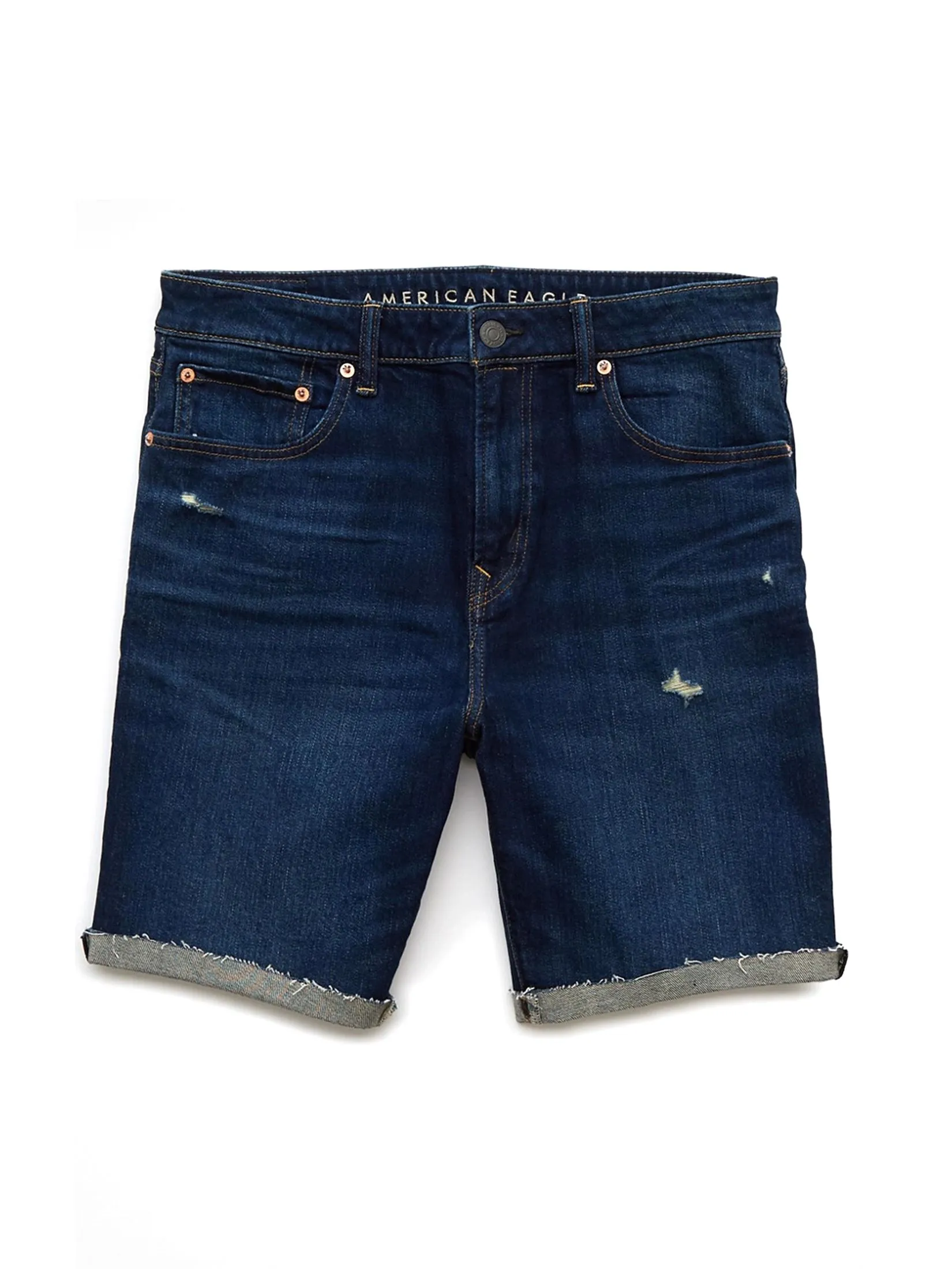 AMERICAN EAGLE MEN DARK DESTROY NEW DENIM CUTOFF SHORT - CUT & CUFF 928 DARK VINTAGE